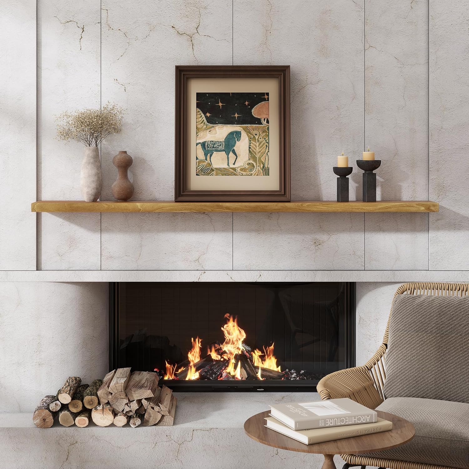 Dreamland 72 inch Floating Shelves for Wall Solid Elm Wood Wall Mounted Shelves|Rustic Long Floating Shelves with Invisible Bracket for Bathroom Living Room Kitchen|Natural, 1 Pack