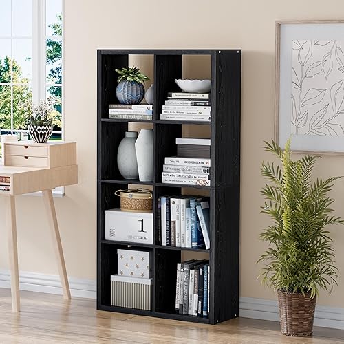 Miniatura 23 de Estantería organizadora de almacenamiento en forma de cubos, estantería decorativa de 3 niveles con respaldo abierto de 11 pulgadas con borde Roble