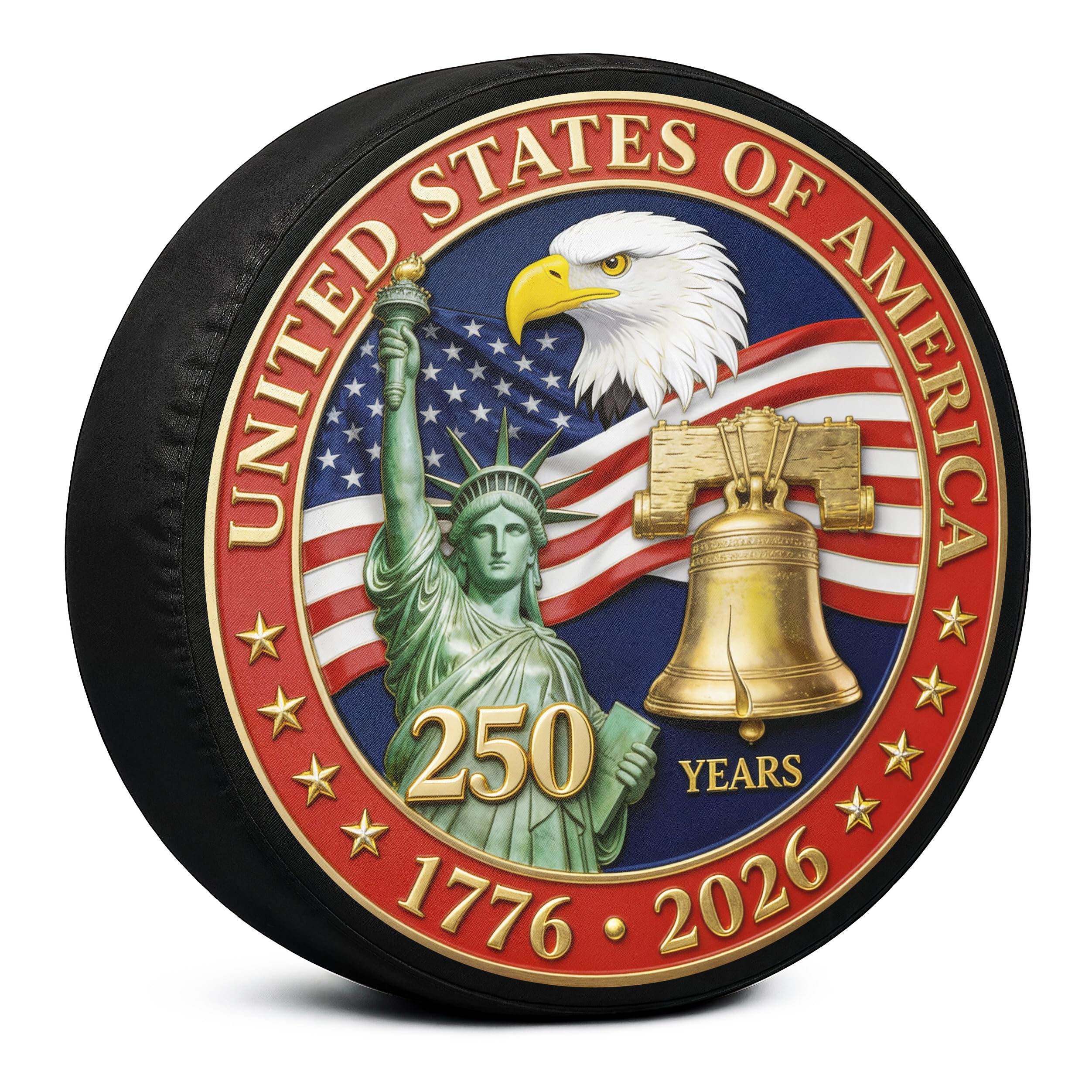 Spare Tire Cover American Flag Bald Eagle 250 Years of Freedom 1776-2026, Waterproof Heavy Duty Wheel Cover for RV Trailer Camper, Patriotic USA Outdoor Decoration