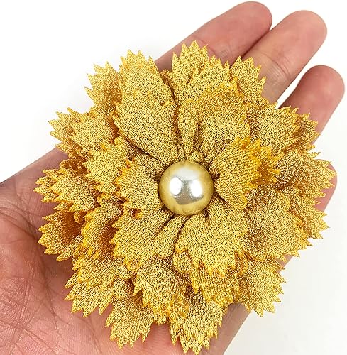 Miniatura 9 de Heyiwell 10 flores de gasa con centro de perlas para diademas de flores clip para el cabello álbumes de recortes costura y bricolaje más decoración