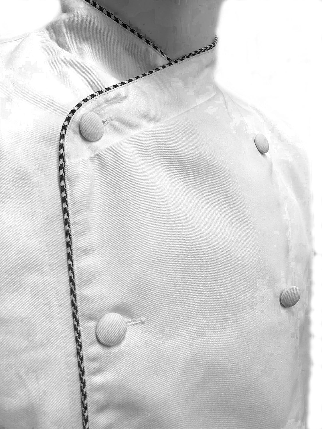 CHEFSKIN Beautiful Chef Jacket Coat White Medium Weight Twill with Houdstooth Piping (Embroidery Included)