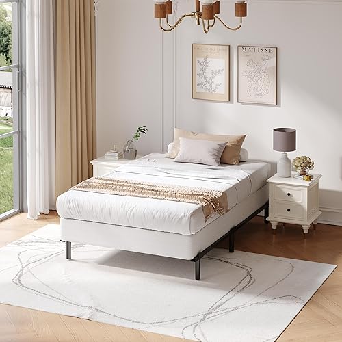 Miniatura 9 de Base de cama individual de 5 pulgadas, capacidad de 1500 libras, base de cama de metal tamaño individual, base de colchón de perfil bajo con funda 5