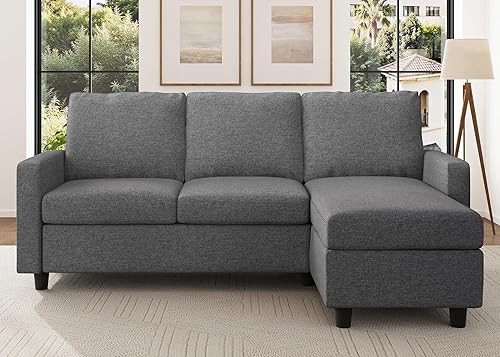 Miniatura 11 de Honbay - Sofá convertible en forma de L con tejido de lino moderno para espacios pequeños Beige,Gris,Azul medio,Beige oscuro medio,Gris oscuro