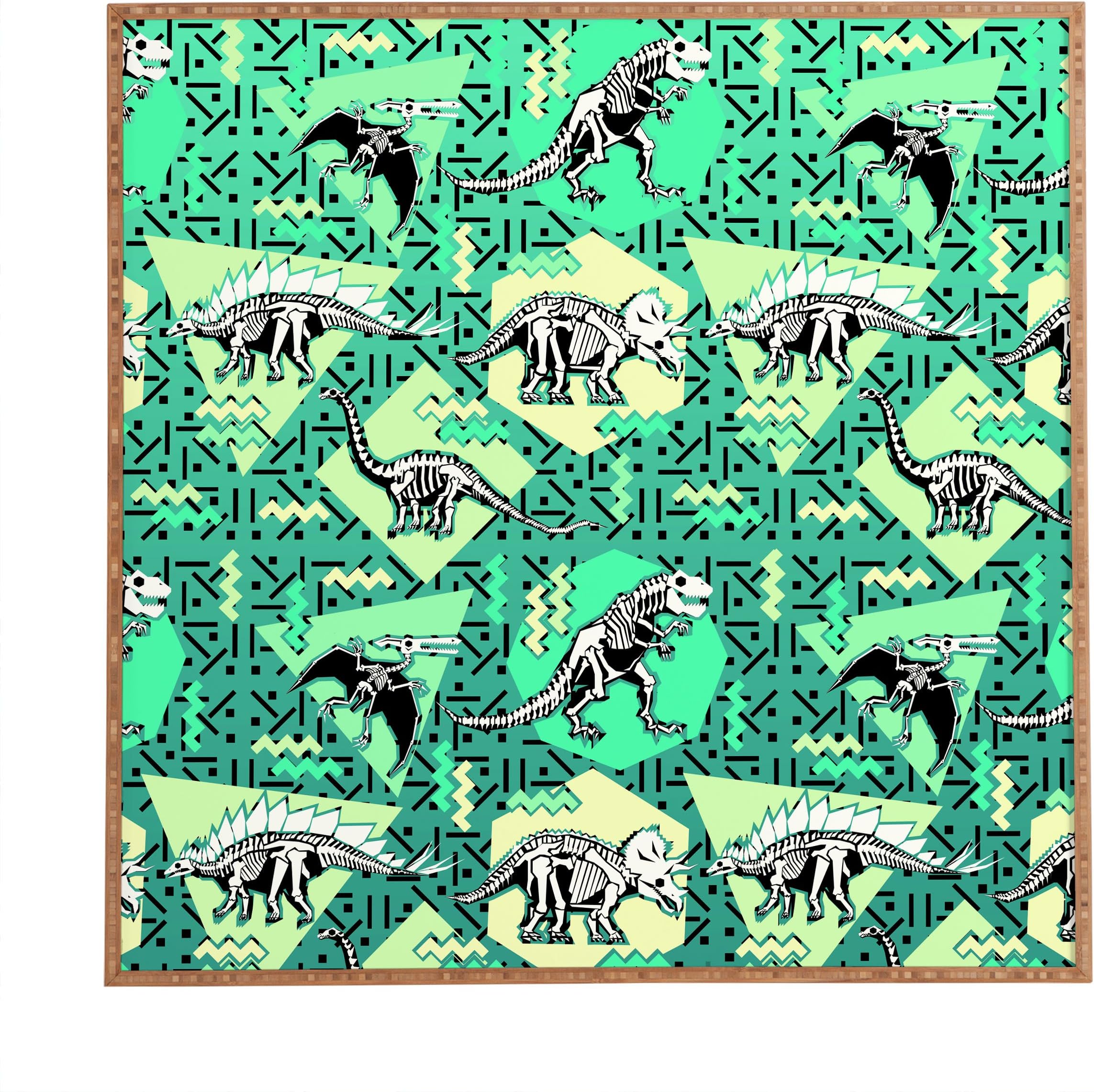 Deny Designs Chobopop, Nineties Dinosaur Skeleton Pattern, Framed Wall Art, Small, 12"x 12"