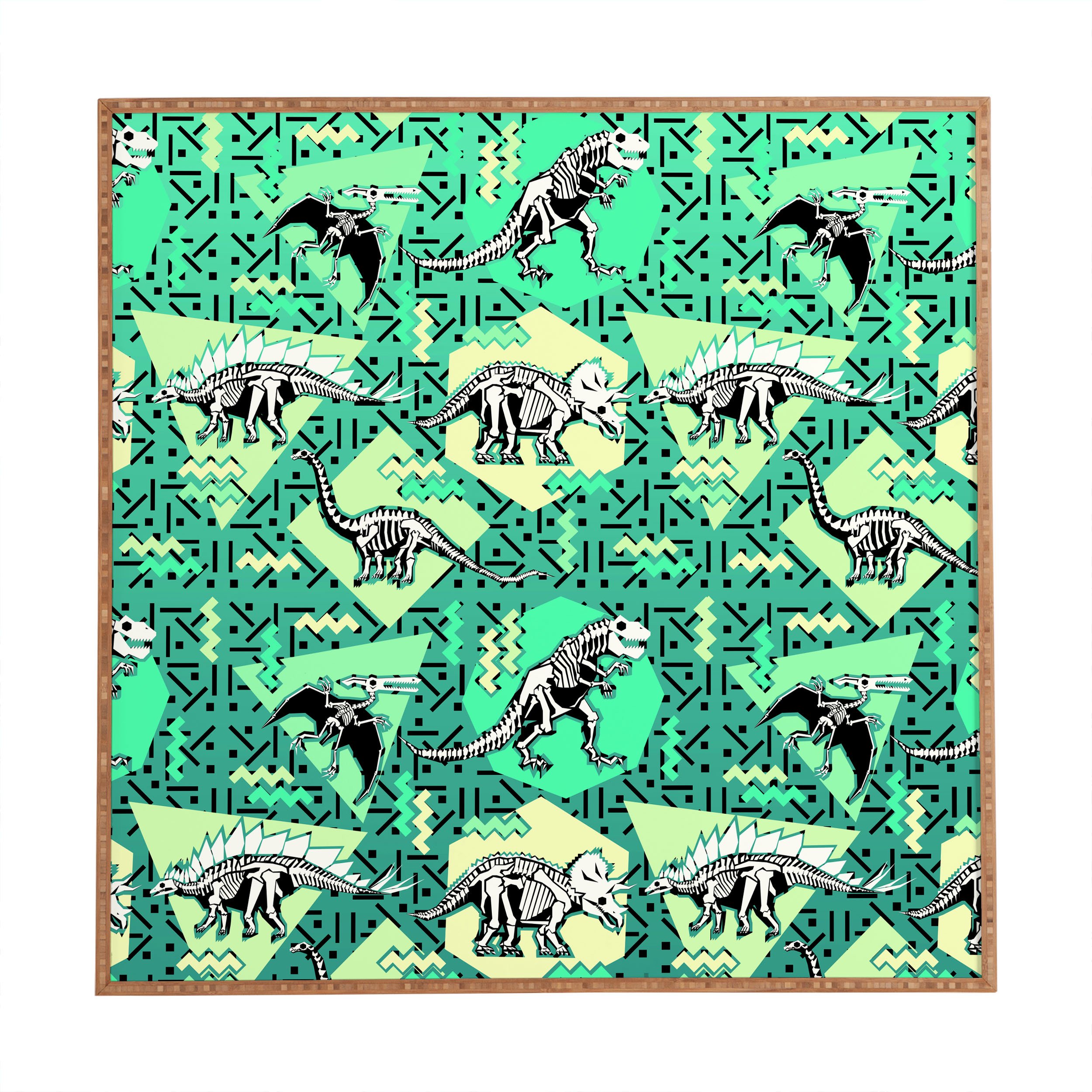 Deny Designs Chobopop, Nineties Dinosaur Skeleton Pattern, Framed Wall Art, Small, 12"x 12"