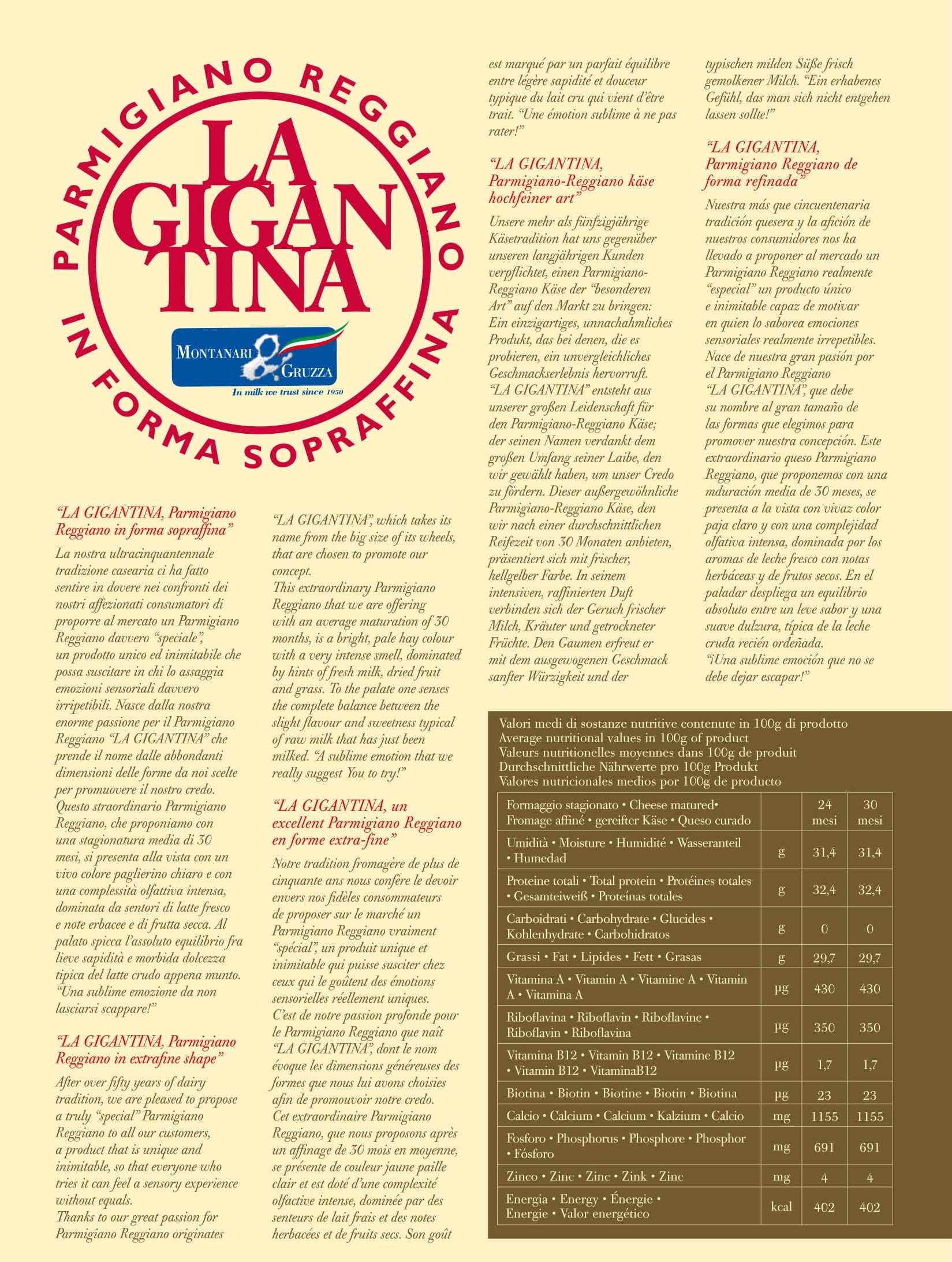 Parmigiano Reggiano - LA GIGANTINA - in forma sopraffina 36 Mesi - Sottovuoto (1000)