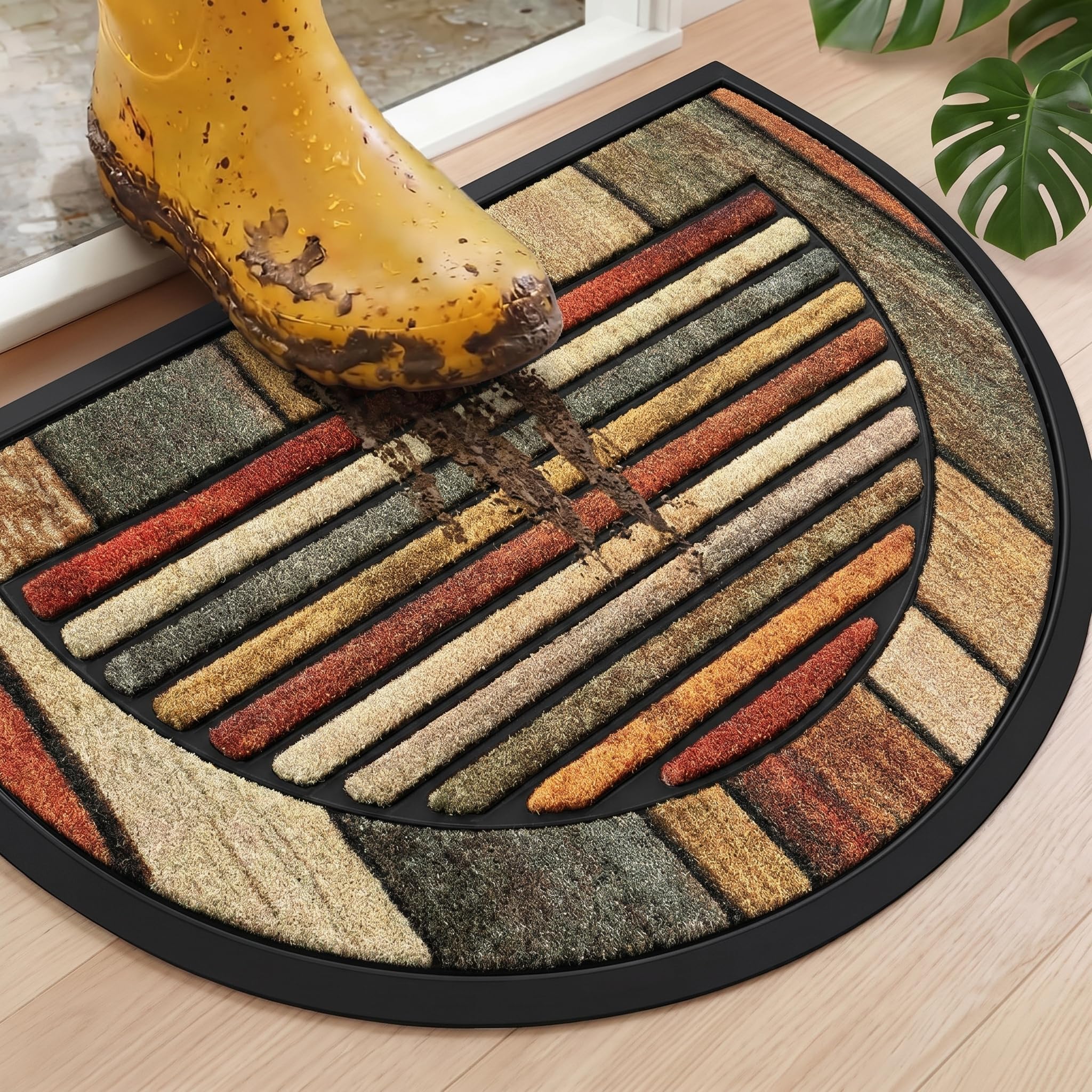 Semicircle Colorful Stripes - 18"x30" - Front Door Mat for Indoor & Outdoor - Waterproof Nylon Rugs for Entryway,Entrance,Patio,Porch-Non-Slip Backing,Superior Absorption,Coarse Fibers,Raised Borders-image-34
