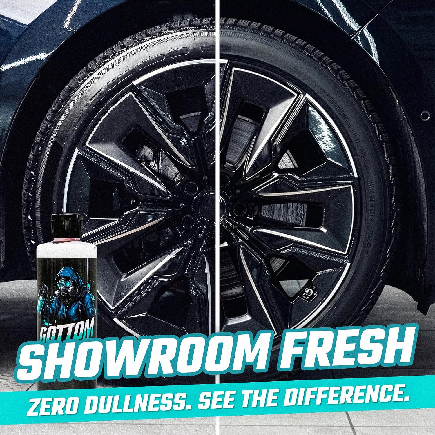 Gottom Tire & Trim Shine – 128oz, Scented Boosted Colada - Ultra High Gloss for Plastic Trim & Wheels – Water-Based Dressing – Car Tire Cleaner & Dressing – Car Detailing Supplies