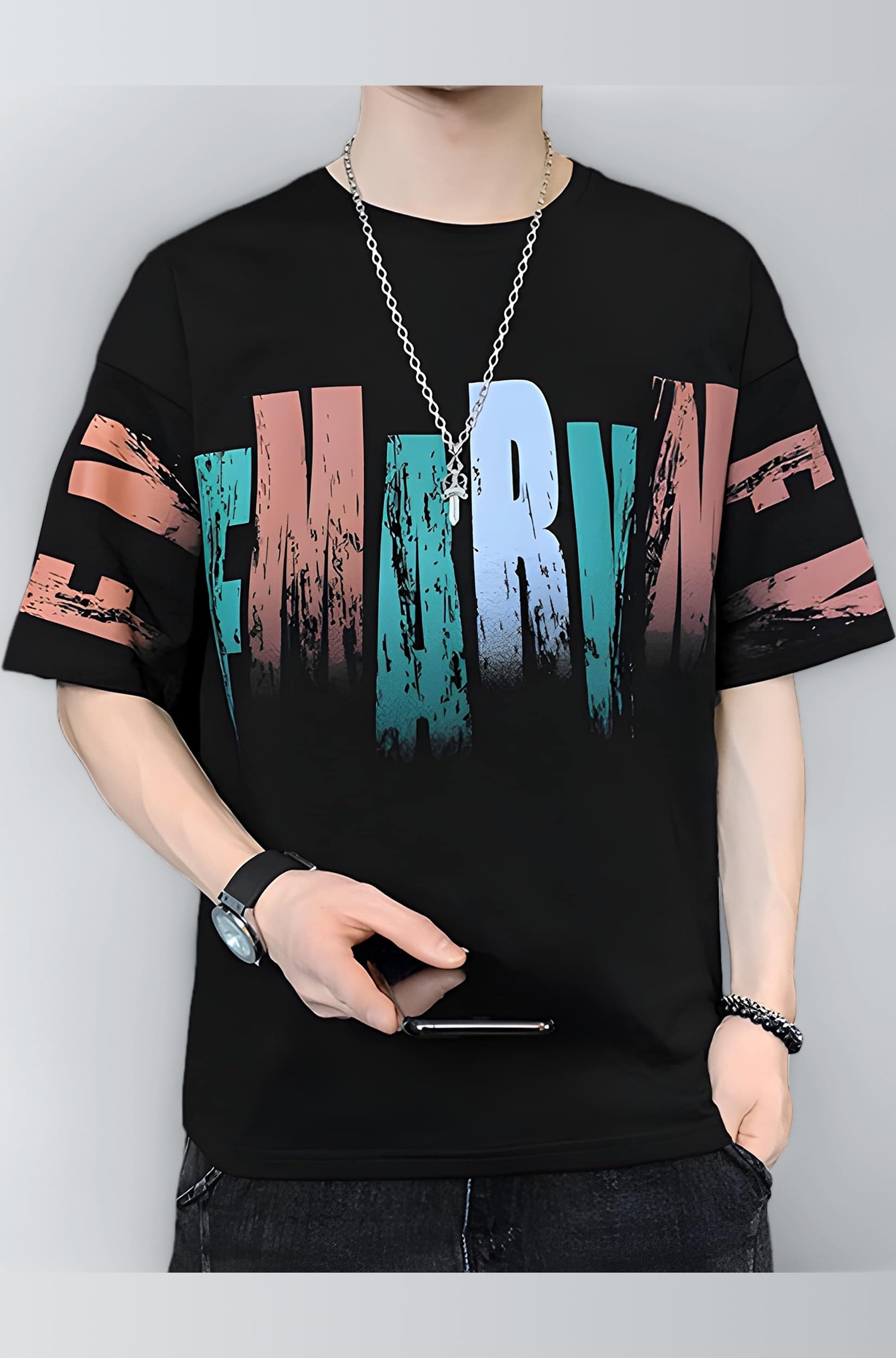 Men's Cotton Oversized Fit Casual Printed Round Neck, Oversized Longline Drop Shoulder Boho Style T-Shirt