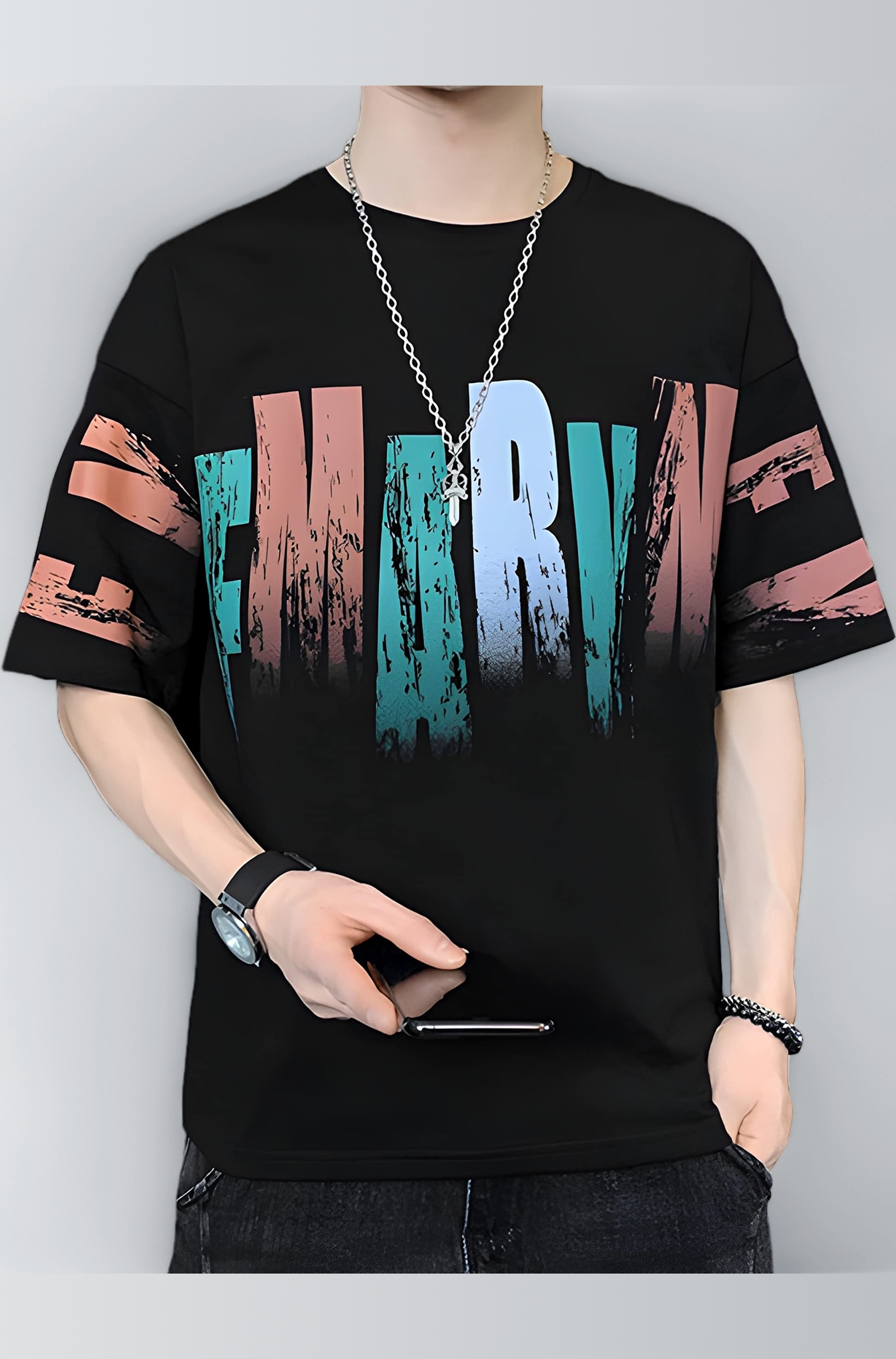 Men's Cotton Oversized Fit Casual Printed Round Neck, Oversized Longline Drop Shoulder Boho Style T-Shirt