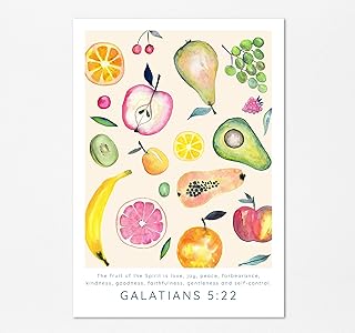 Galatians 5 22 Fruit of the Spirit Modern Christian Wall Art Print, Contemporary Scripture Home Decor Poster A4 UNFRAMED, Crafty Cow Design
