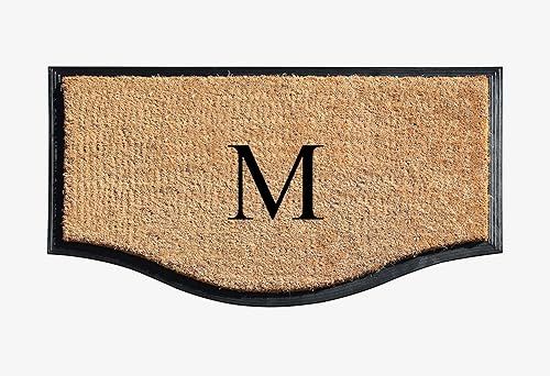 A1HC - Tapete de goma natural y fibra de coco de 24 x 38 pulgadas, con monograma para puerta delantera, tratamiento antidesprendimientos, duradero,