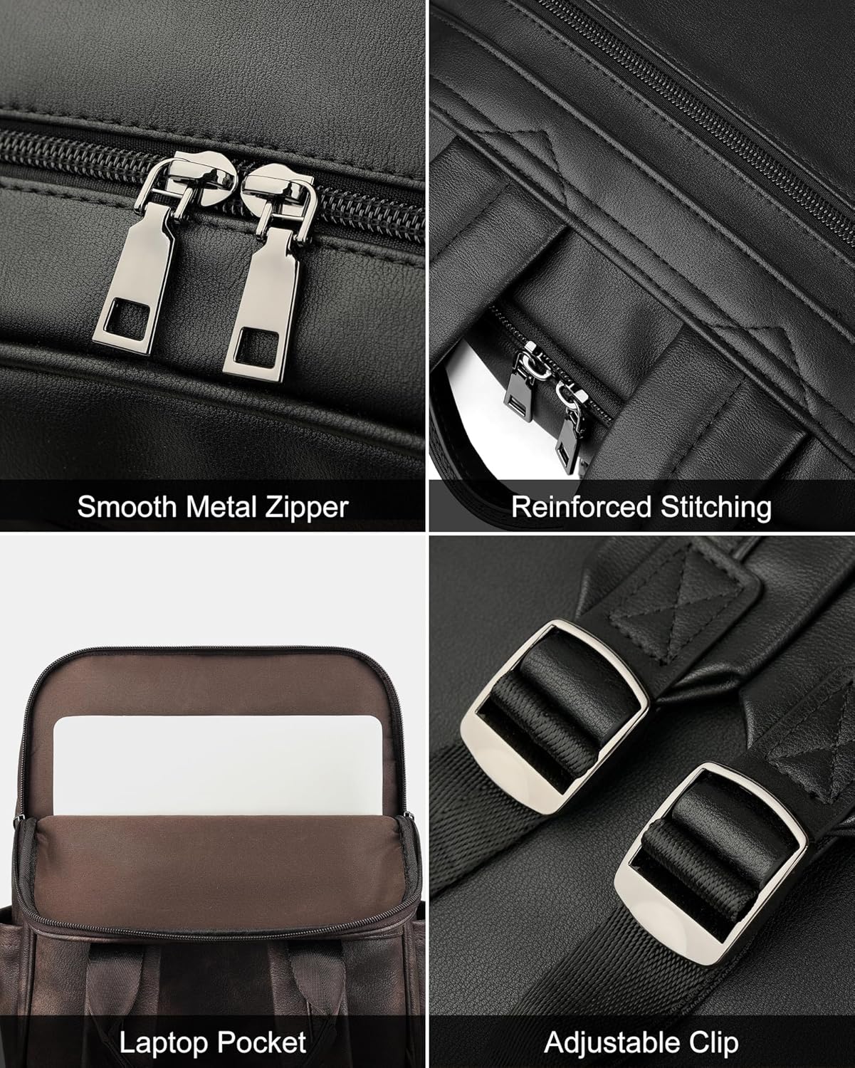 MASINTOR 15.6 inch Leather Laptop Backpack Purse for Women, Designer Travel and Work Bag with Laptop Compartment Black - Image 6