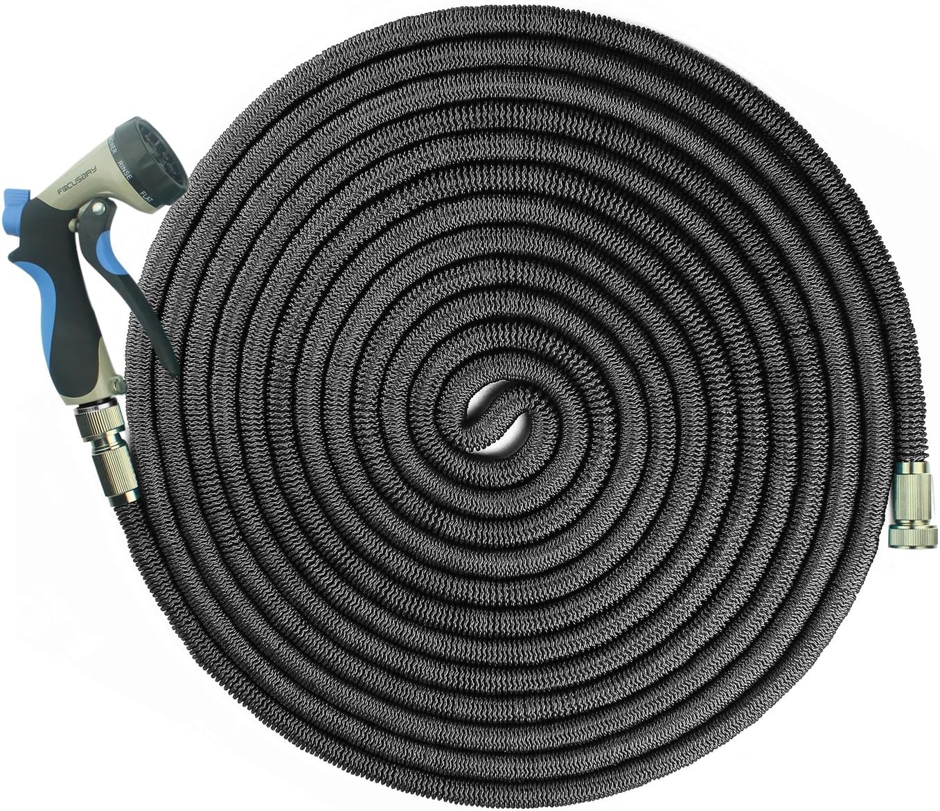 FOCUSAIRY 100 Feet Expanding Flexible Garden Water Hose Pipe Triple Layer Latex Inner Tube with Solid Metal Tap Connector and 8-pattern Metal Water Spray Gun