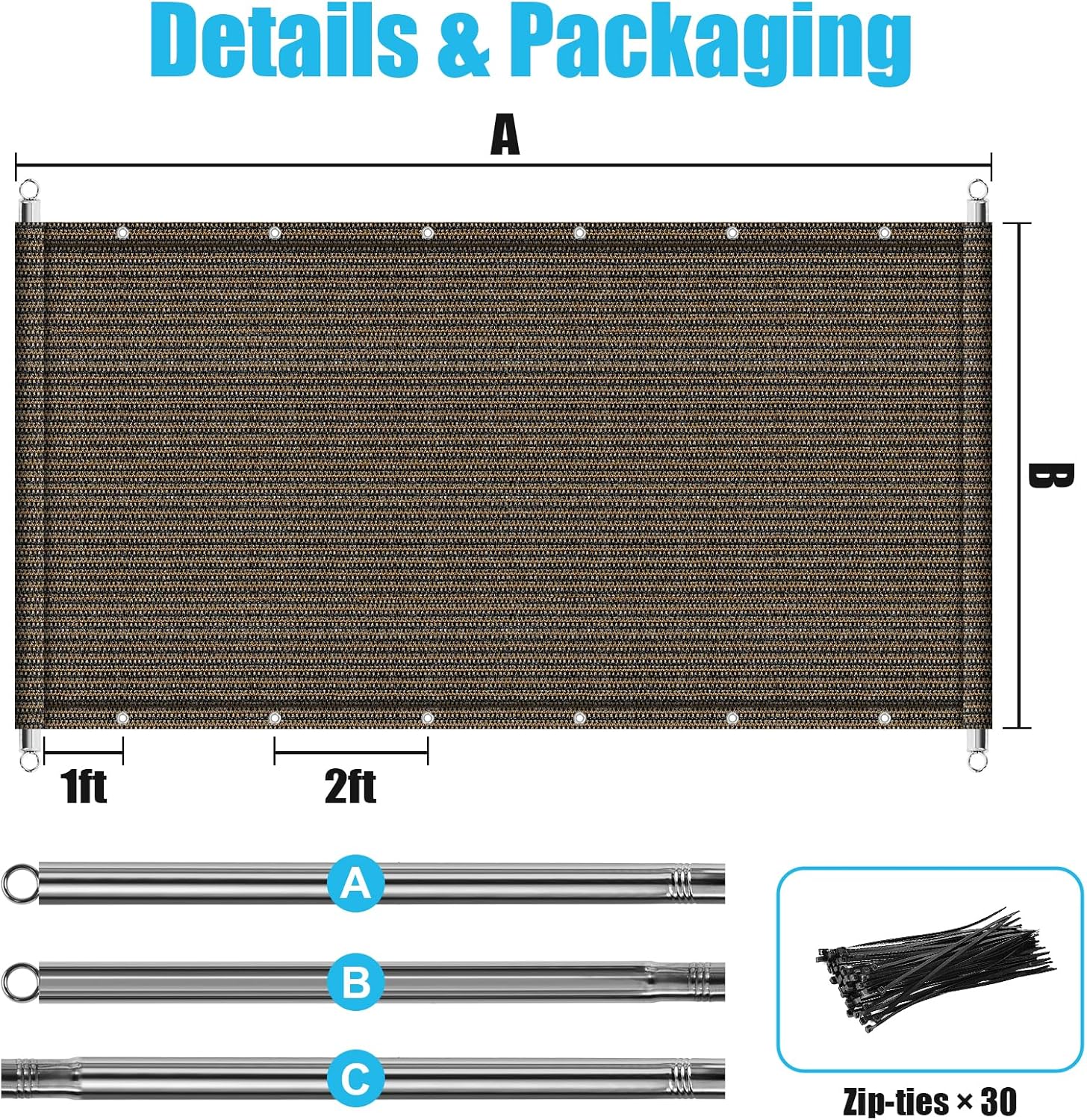 Amagenix 9' × 21' Pergola Shade Cover Replacement Canopy Sun Shade Cloth with Grommets & Rods for Outdoor Patio, Canopy, Garden, Mocha (We Make Custom Size)