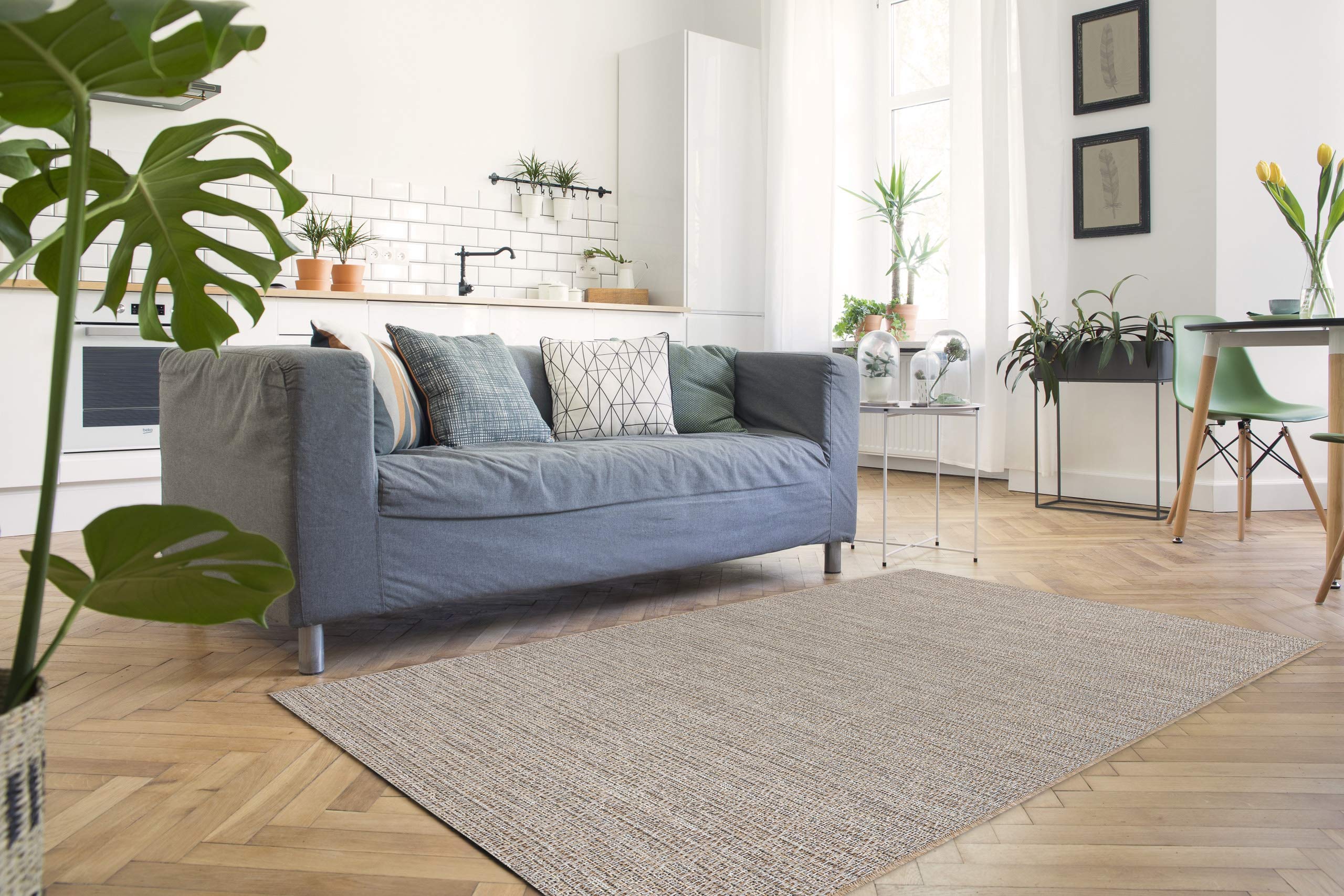Tapis de cuisine et balcon effet sisal beige pour un espace accueillant