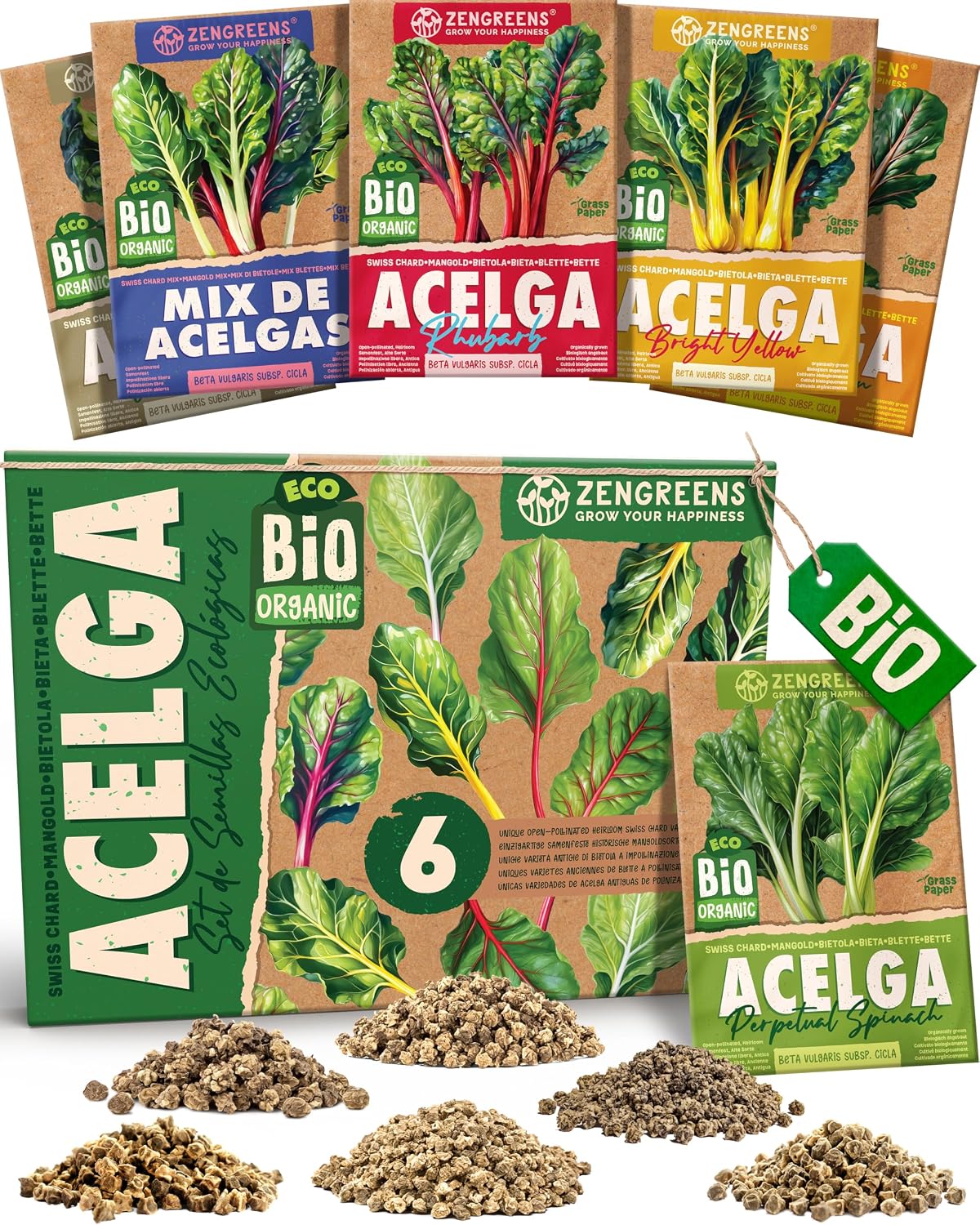 Set de semillas de acelga eco – 6 variedades para cultivar fácilmente en el jardín, balcón o parterre elevado – Sementes verduras