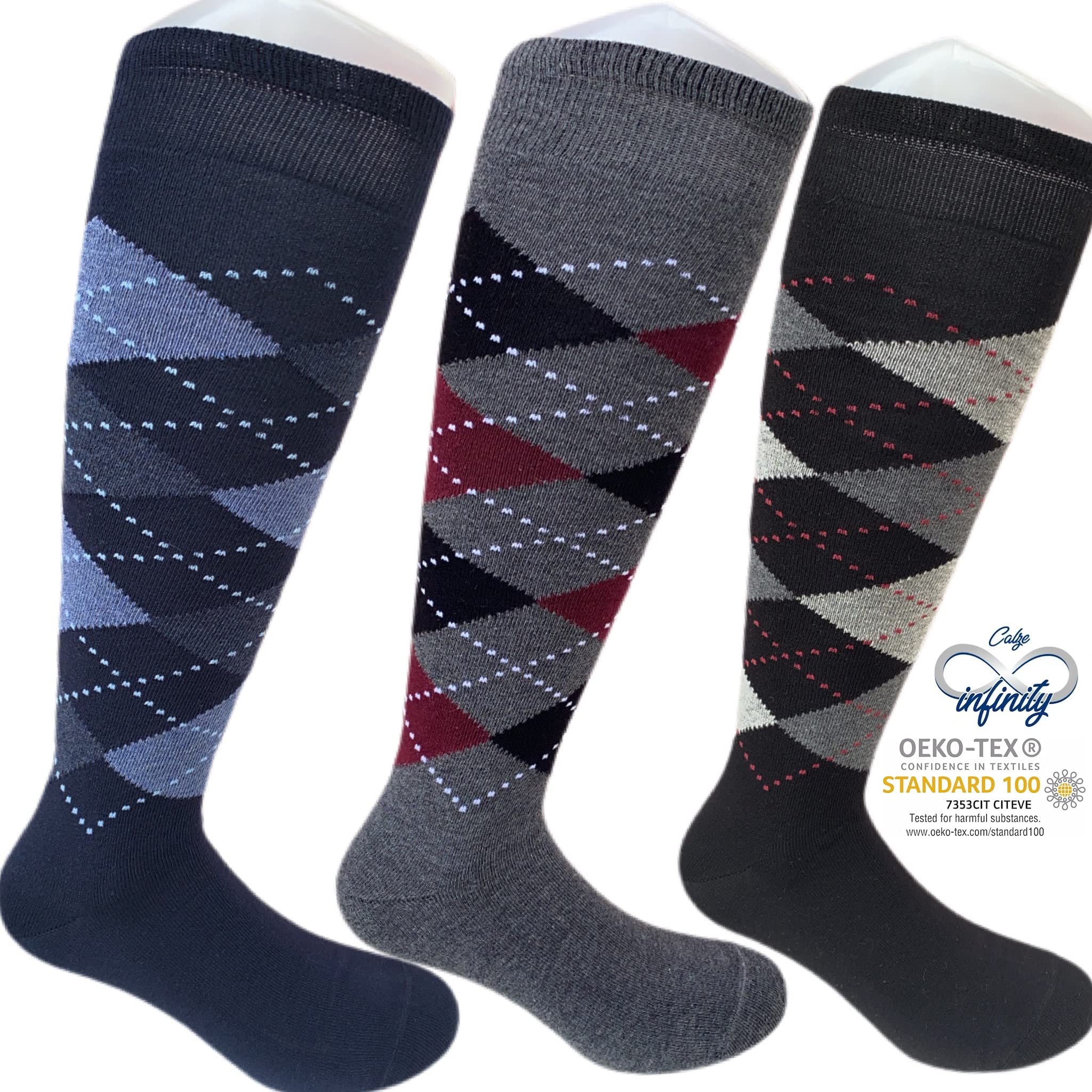 Infinity 12 Paia Calze Lunghe Uomo Caldo Cotone con Disegni Elasticizzate Calzini Lunghi Uomo Fantasie per Stagioni Fredde Prodotto Italiano 39-46