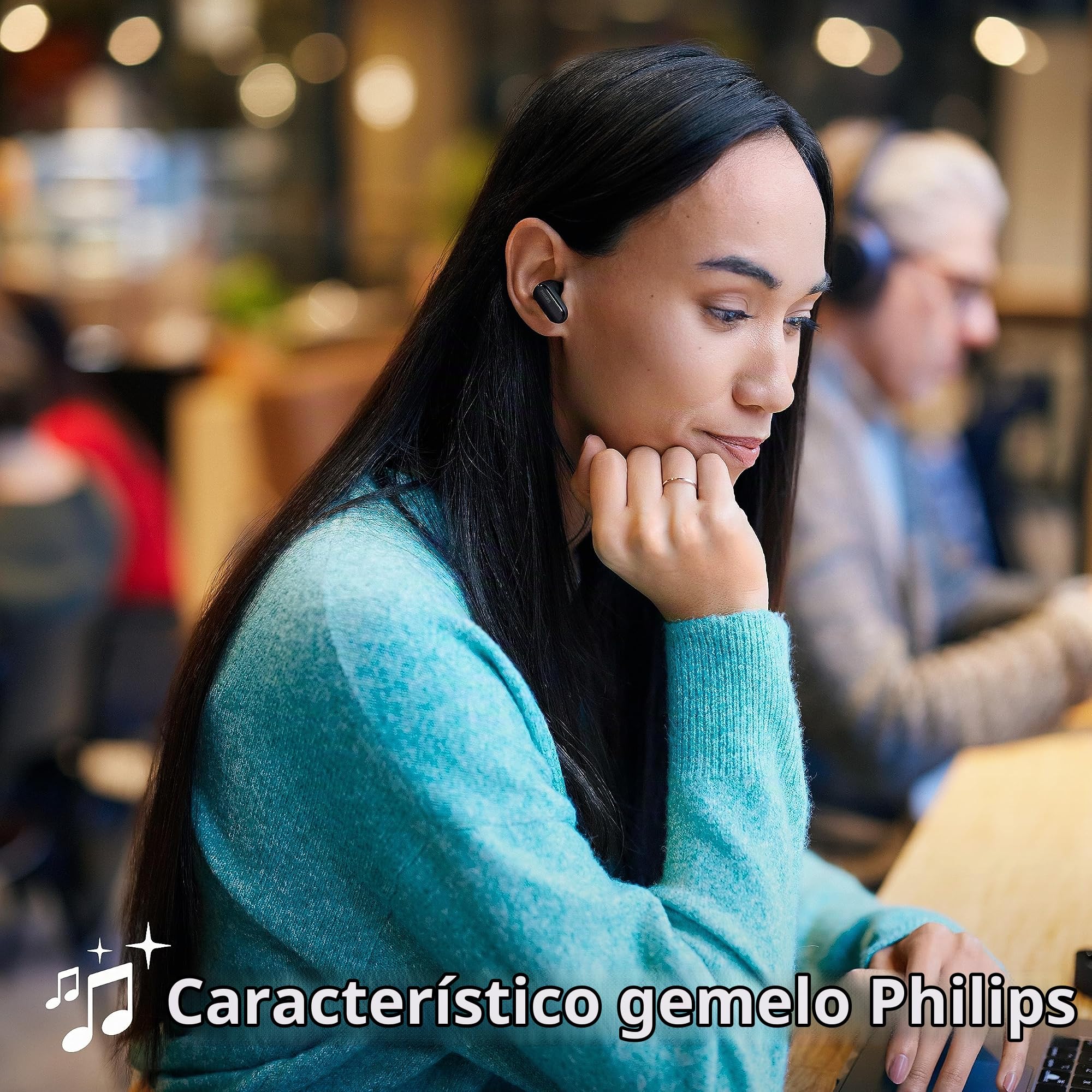 Philips TAT3508BK/00 Auriculares True Wireless Bluetooth con cancelación De Ruido y micrófono | Auriculares de Silicona con Sonido Natural | hasta 21 Horas De Reproducción | Cable USB-C | Negro