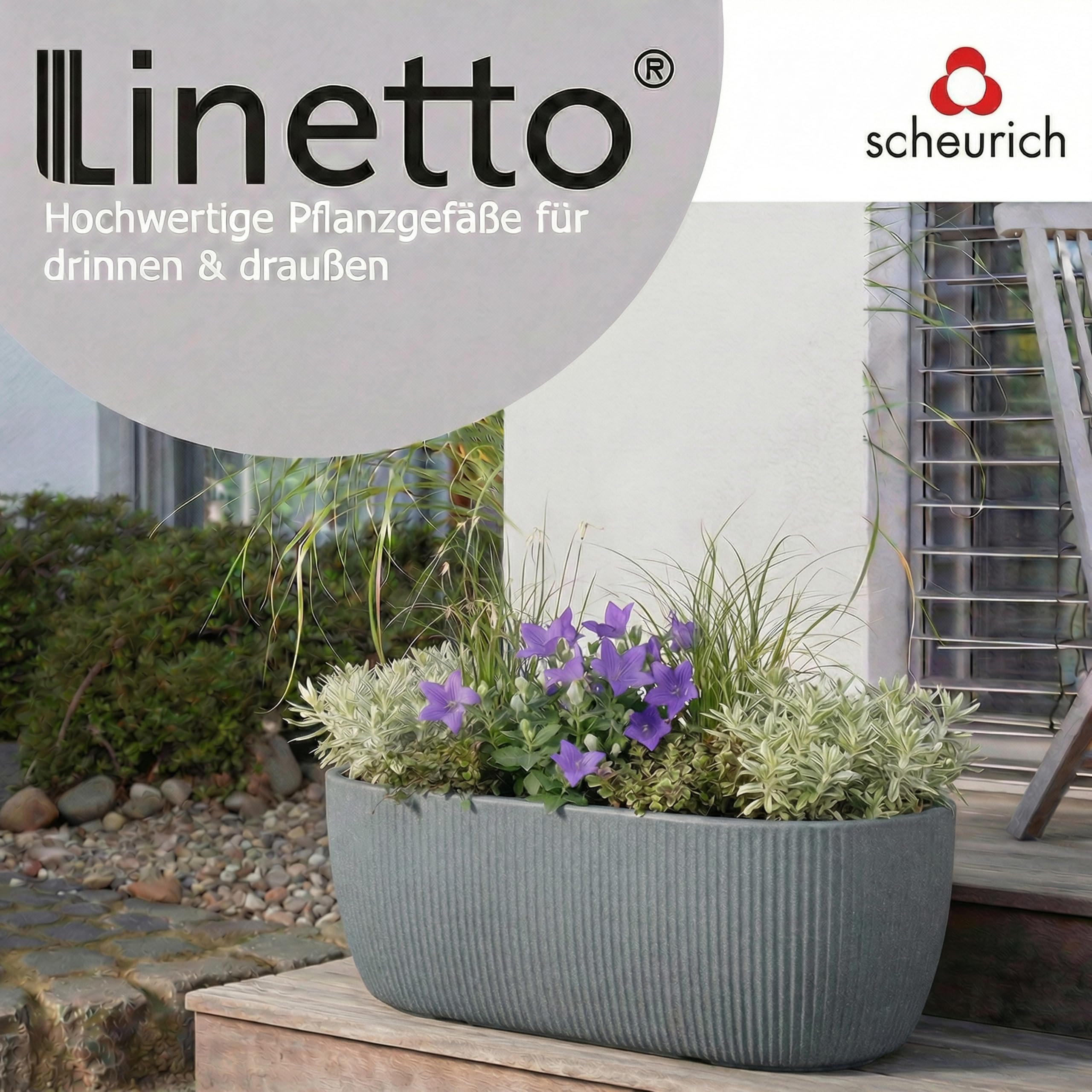 Scheurich Linetto Oval Bowl, Pflanzgefäß/Blumentopf/Pflanzkübel, rund, Farbe: Stony Grey, hergestellt mit recyceltem Kunststoff, 10 Jahre Garantie, für den Außenbereich