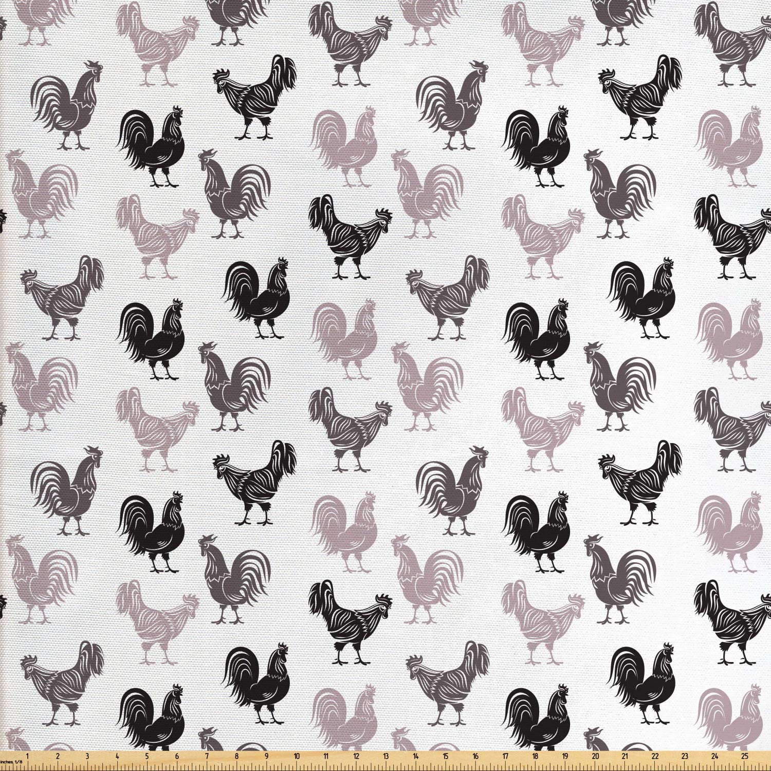 Ambesonne Rooster Fabric by The Yard, Rhythmic Cockerel Chicken Poultry Farm Animals on Plain Backdrop, Decorative Fabric for Upholstery and Home Accents, 2 Yards, Grey Charcoal