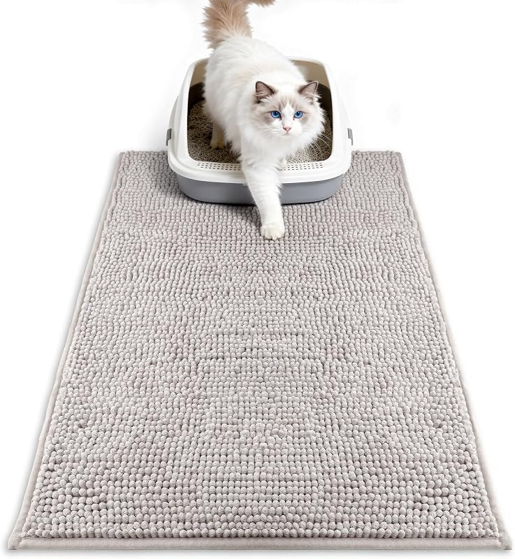 Tapete para Caixa de Areia de Gatos em Chenille Macio Pieviev, Base Antiderrapante, 71,0 x 51,0 cm