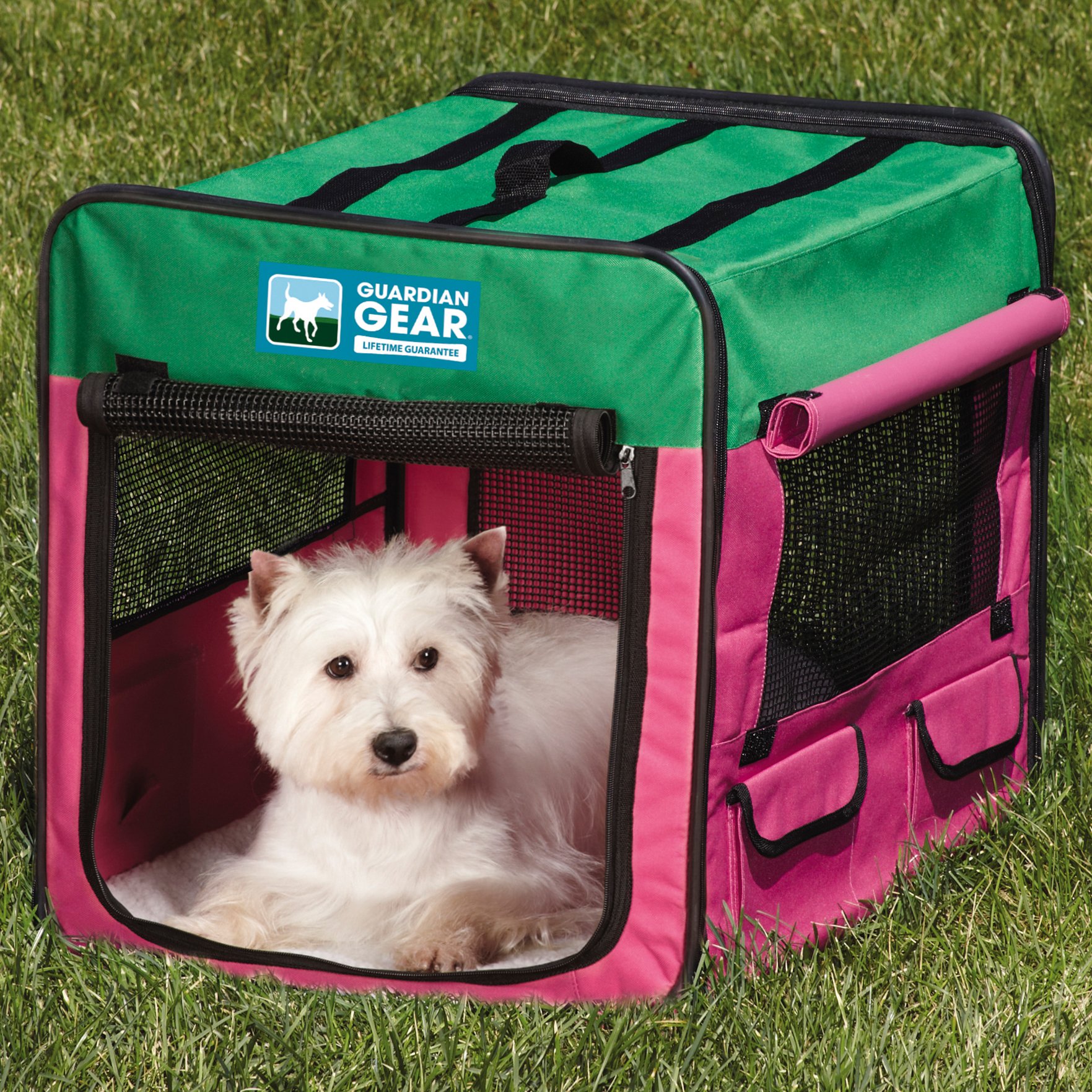 Guardian Gear Collapsible Crates for Dogs and Pets - Extra Small, Purple/Turquoise; Small, Pink/Green; Medium, Lime Green/Blue; Large, Orange/Yellow; Extra Large, Red/Blue