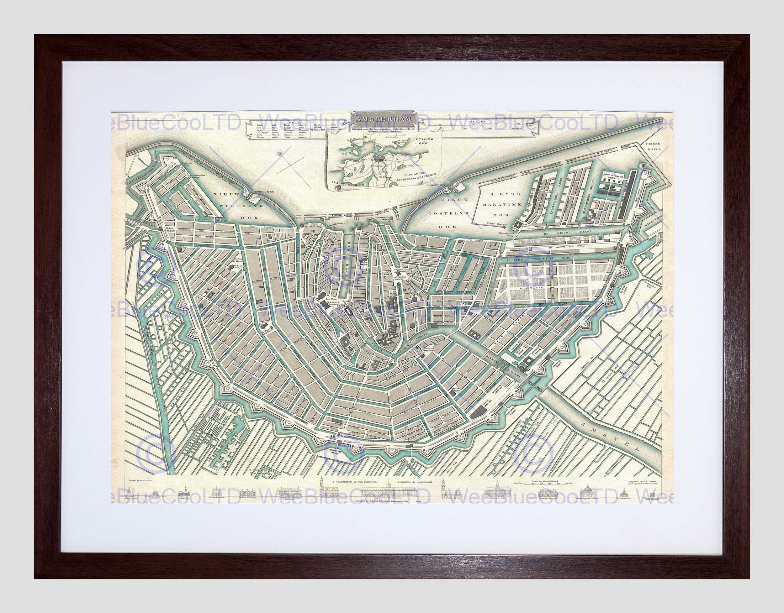 Wee Blue Coo Map Illustrated Antique Sduk Amsterdam Framed Wall Art Print