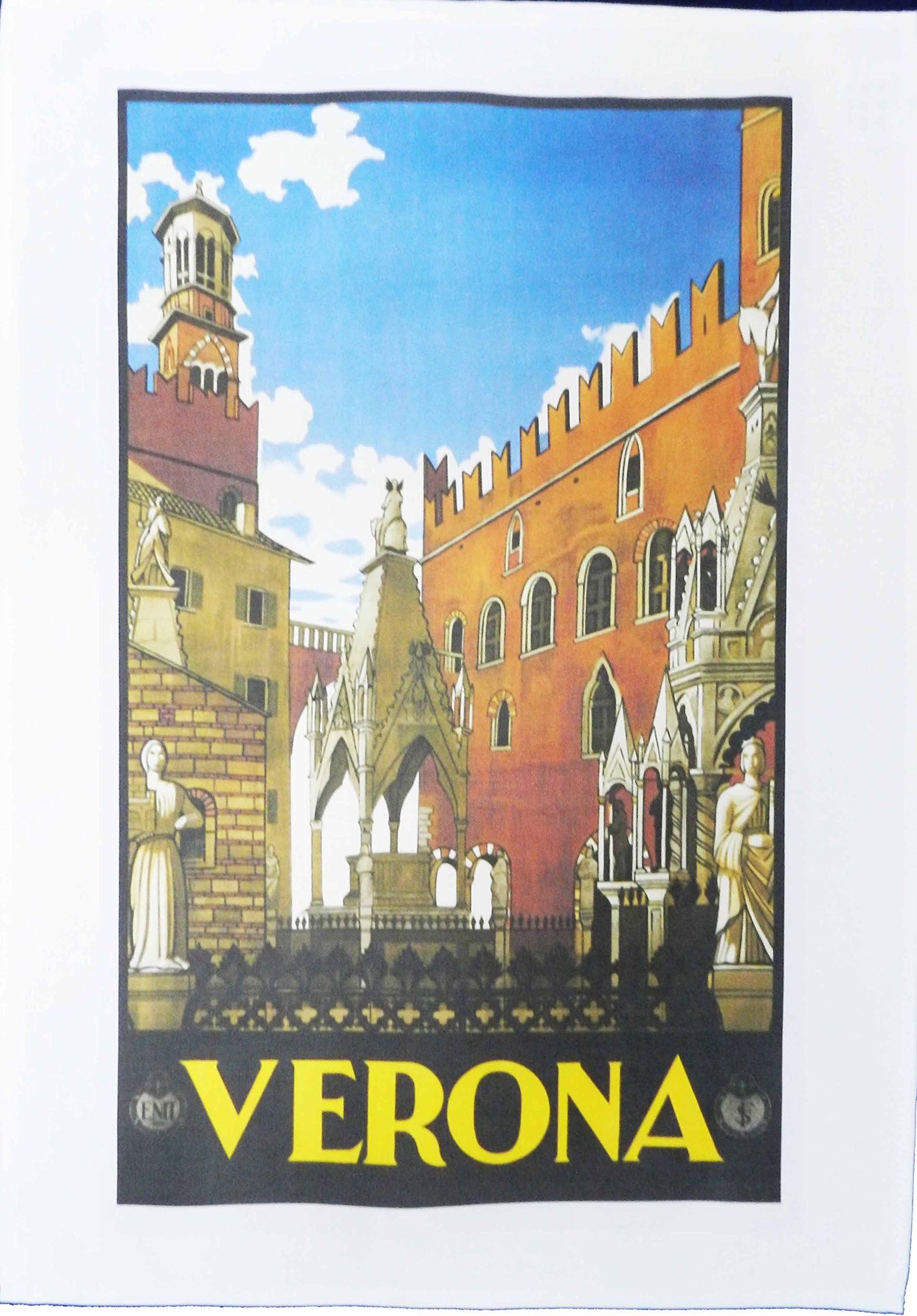 Verona - Retro Style Travel Poster Large Cotton Tea Towel