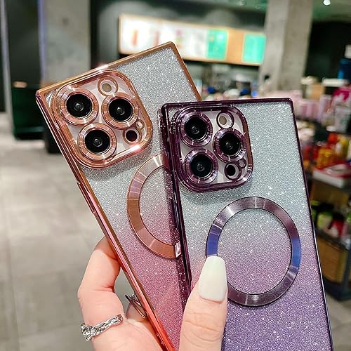 Miniatura 4 de aowner Funda magnética para iPhone 11 Pro Max cuadrada con purpurina compatible con MagSafe protección resistente, ajuste delgado, a prueba de