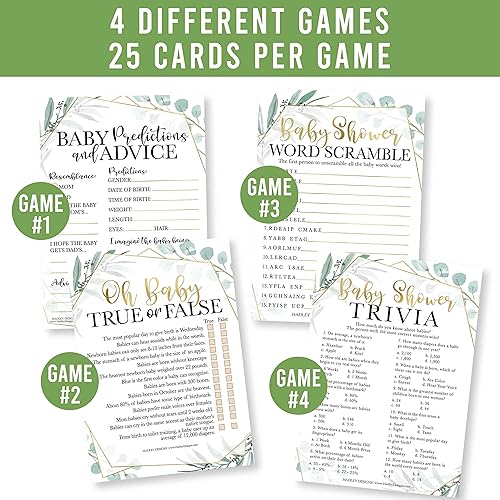 Miniatura 5 de 50 juegos de baby shower de vegetación de género neutro 4 juegos de doble cara, tarjetas de predicción y consejos de bebé, trivia de bebé, juego de