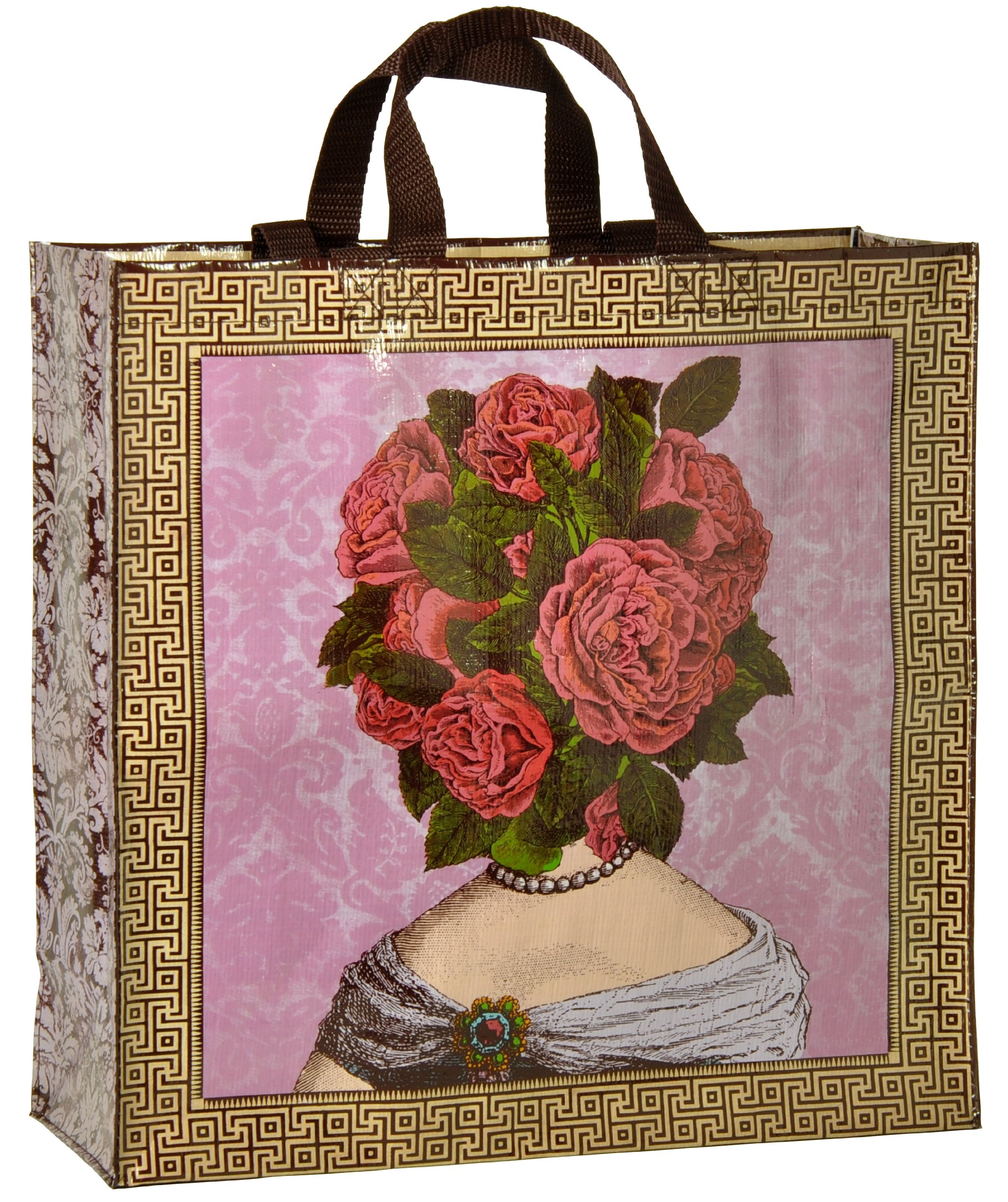 Shopper Tote Blue Q têtes de fleur sac de courses 40,6 x 38,1 cm Qa403