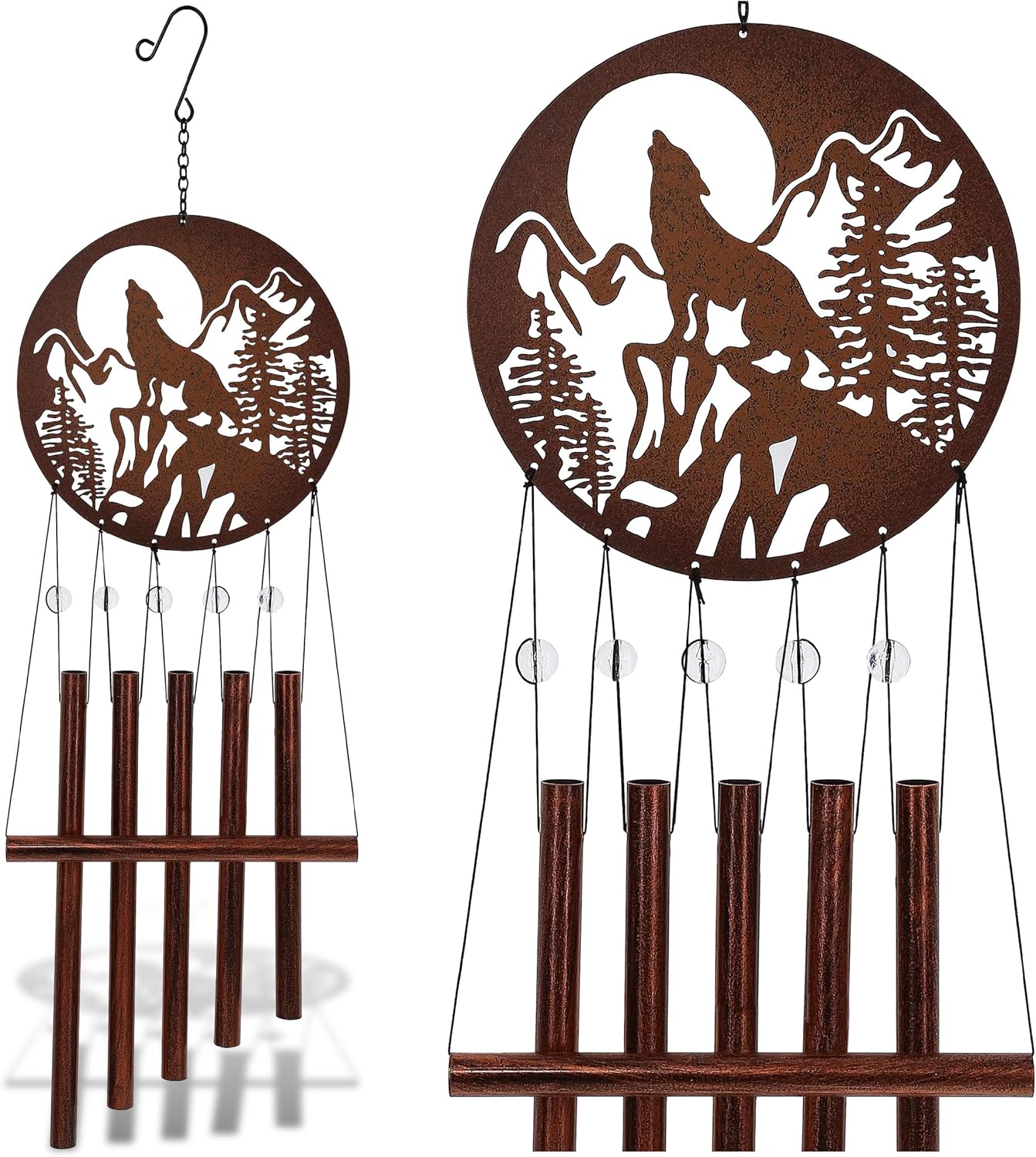 CoTa Global Wolf Wind Chime - Handmade Glass and Metal Chime - Wolf Wild Life Hanging Decor - Colorful Home Decor Gift, Indoor and Outdoor Hanging Decoration for Porch, Patio, and Garden - 27 Inches