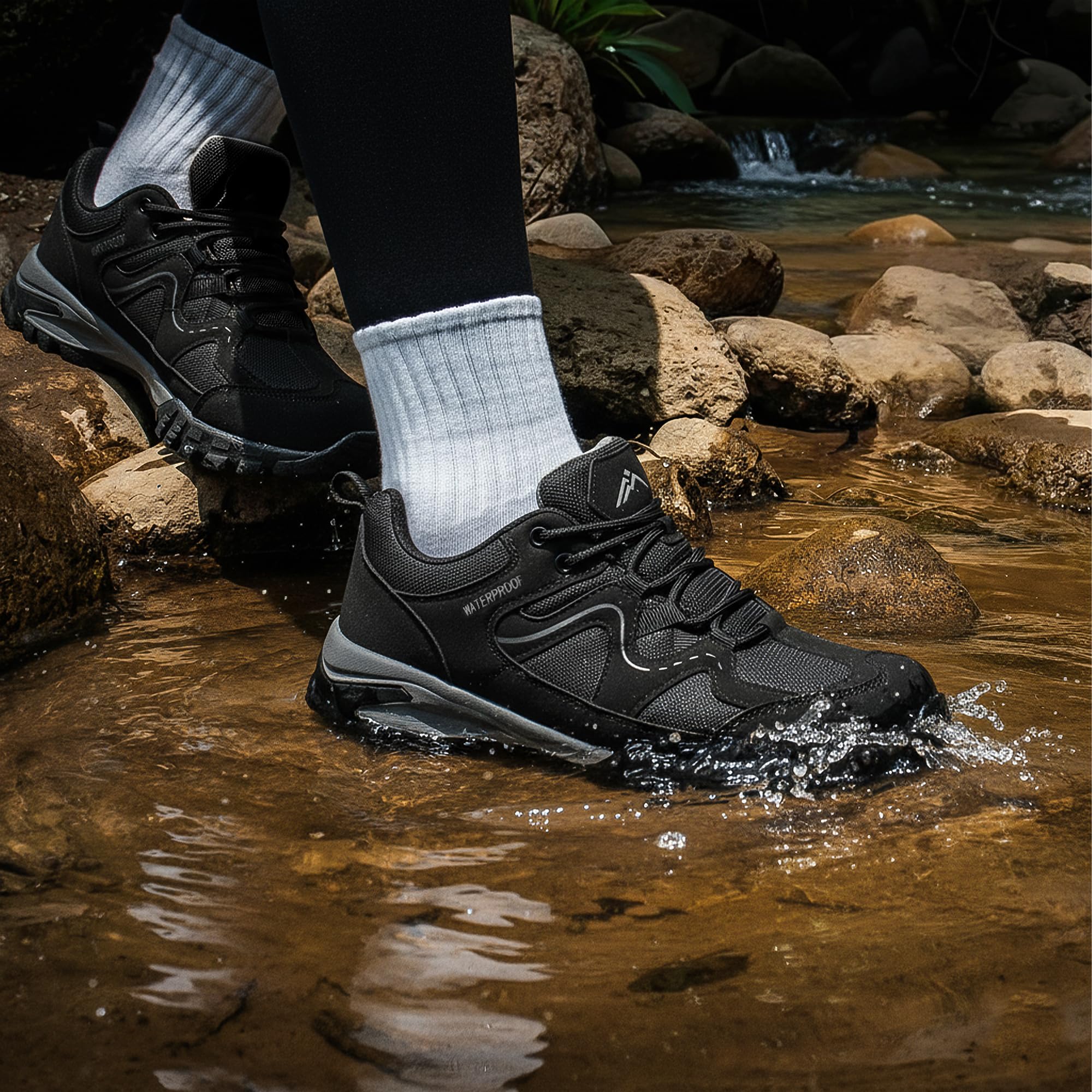CC-Los Damen wasserdichte Leichte Wanderschuhe für Outdoor, Wandern & Klettern Schwarz, Weit 38 EU
