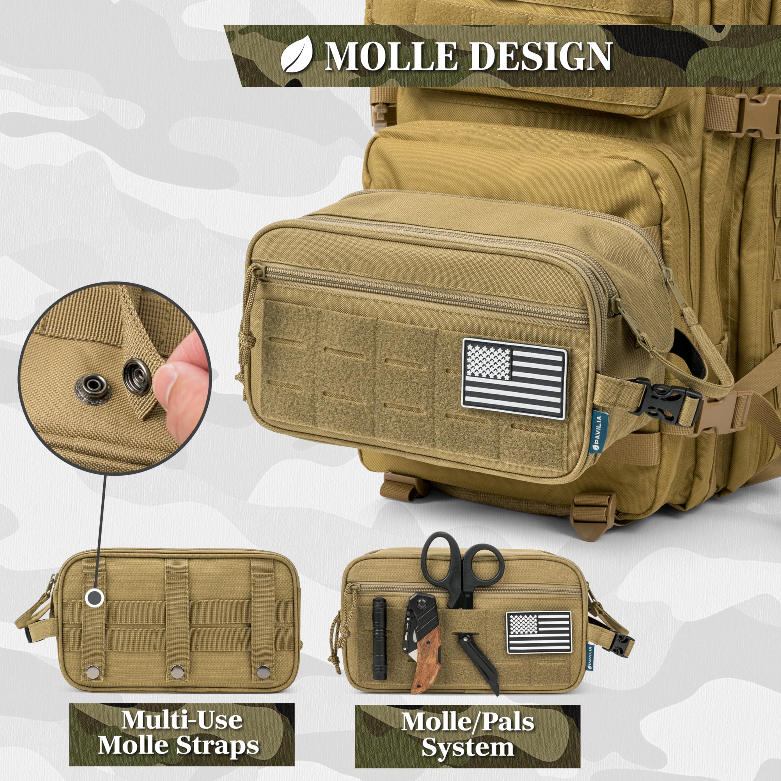 PAVILIA Tactical Toiletry Bag for Men, Water-Resistant MOLLE Travel Organizer
