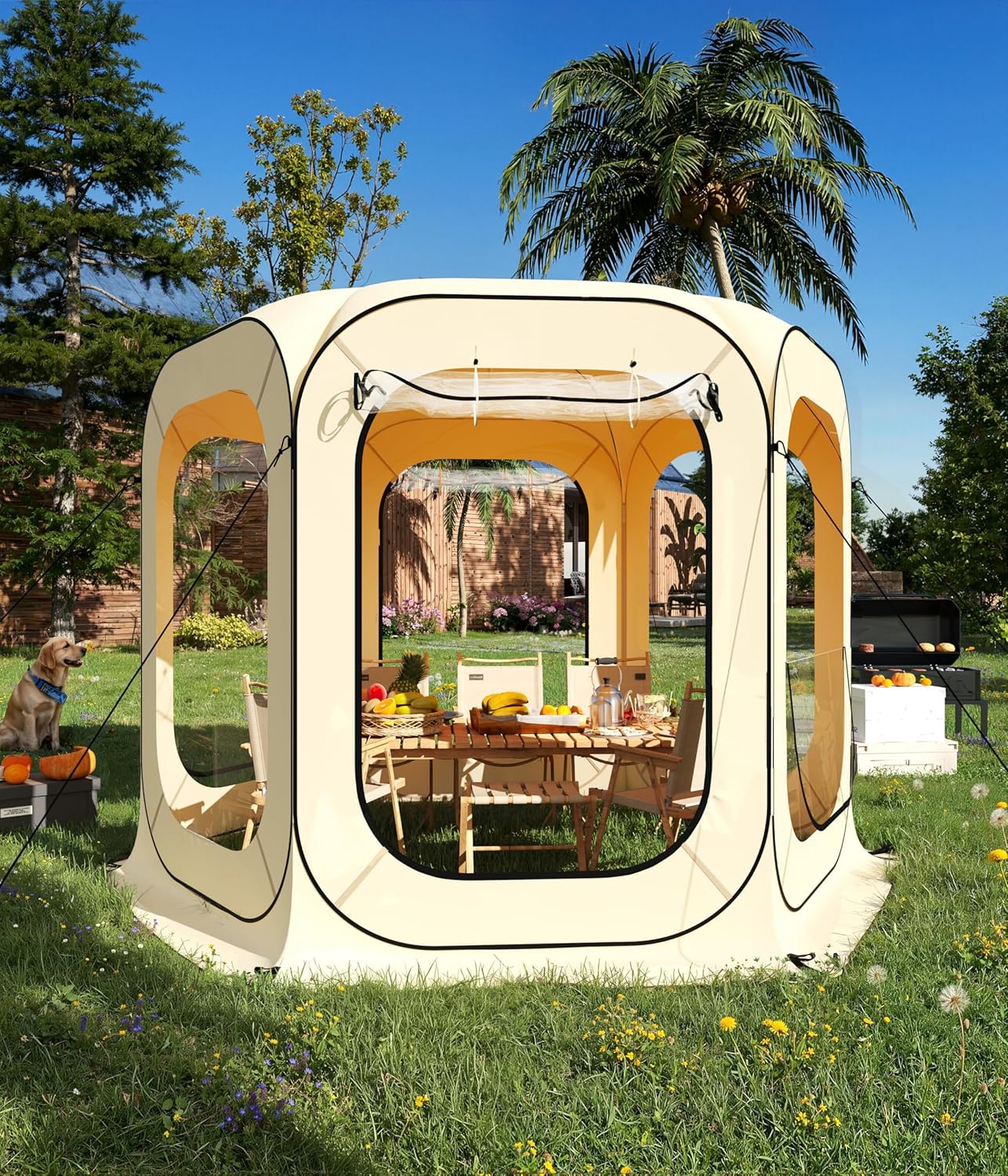 Instant Outdoor Clear Bubble Tent 3-4 Person Portable Screen House Room Pop Up Bubble Tent All Weather Sport Tents Instant Rainproof Camping Sun Shelter Coldproof for Sports Events Patio Fishing