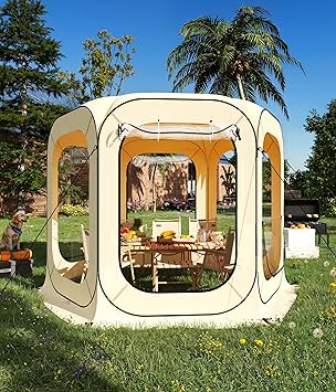 10x10 ft Outdoor All Weather Pop Up Tent, Instant Tent Shelter,Pop Up Patio, Waterproof & Windproof Enclosed Sports Shelter, Transparent Outside for Backyard, Balcony, Porch, Beige