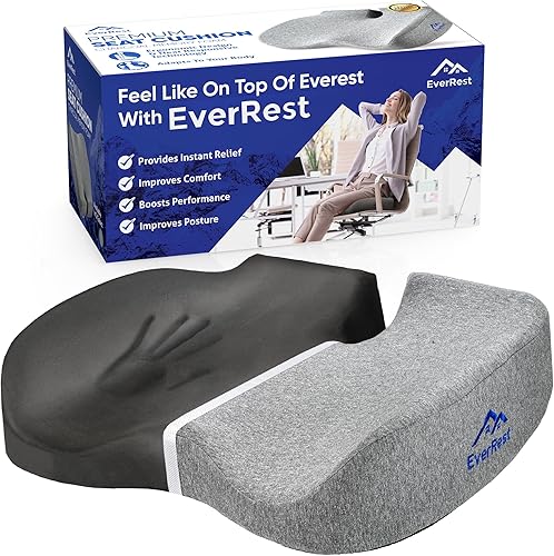 EVERREST Seat Cushion for Office Chair Plus Size - Firm Extra Wide Large Memory Foam Pillow for Tailbone, Coccyx, Sciatica, Back Pain Relief, Thick