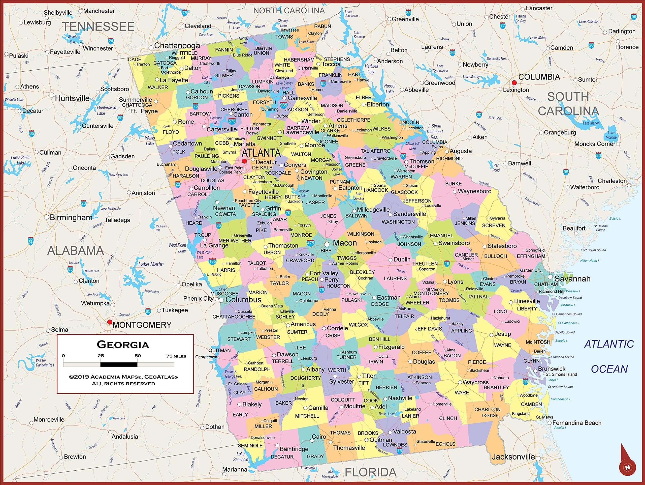 Academia Maps - Georgia State Wall Map - Fully Laminated - Classroom Style 42" x 32"