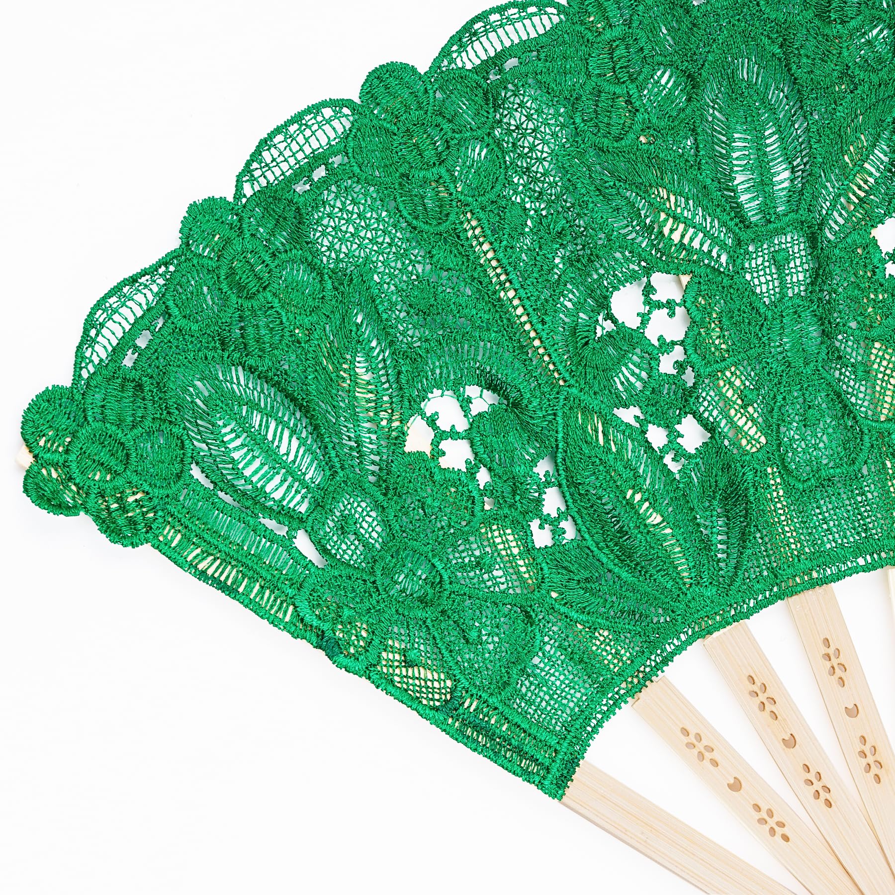 choyaxo Faltbare Handfächer aus Baumwolle mit Spitze, Besticktes Blumenmuster, Handfächer für Kostüm, Hochzeiten, Tanzpartys, DIY, Braut- Handfächer (grün) Küche, Haushalt & Wohnen