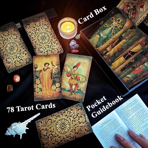 Miniatura 2 de Juego de cartas de tarot para principiantes con libro guía, significados sobre ellos, PVC impermeable, incluye soporte para tarjetas, tapete de
