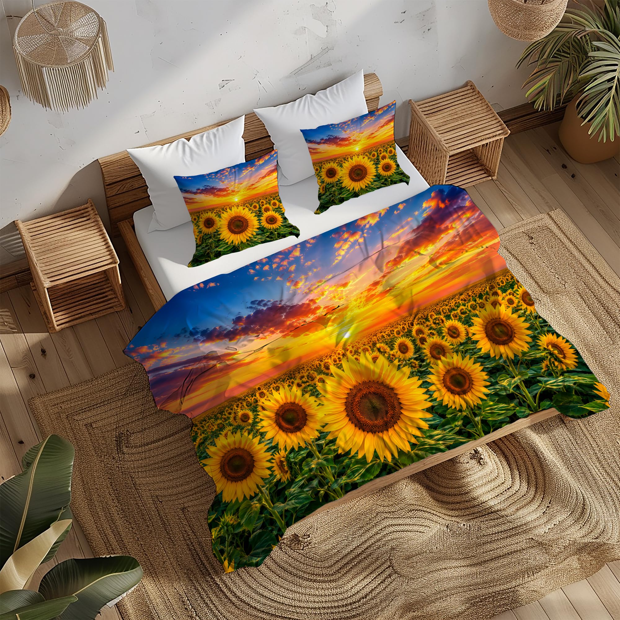REALIN Set Biancheria Letto Girasole Copripiumino Oro Verso Il Sole 2/3/4PCS Copripiumini/Lenzuola/Federe,Singolo,Matrimoniale,King