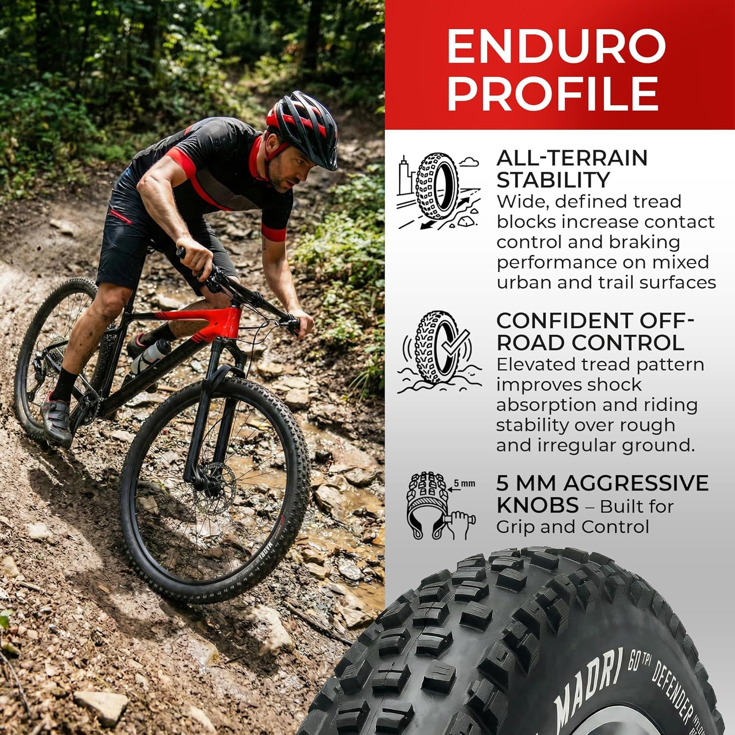 Fincci Maori 29x2.25 Mountain Bike Tire - Pair 29 Inch Bike Tire with 1 mm Nylon Puncture Resistant 60 TPI - Foldable Kevlar Black 57-622 MTB Tires 29 for Electric, Trekking, Hybrid, Cruiser Bikes