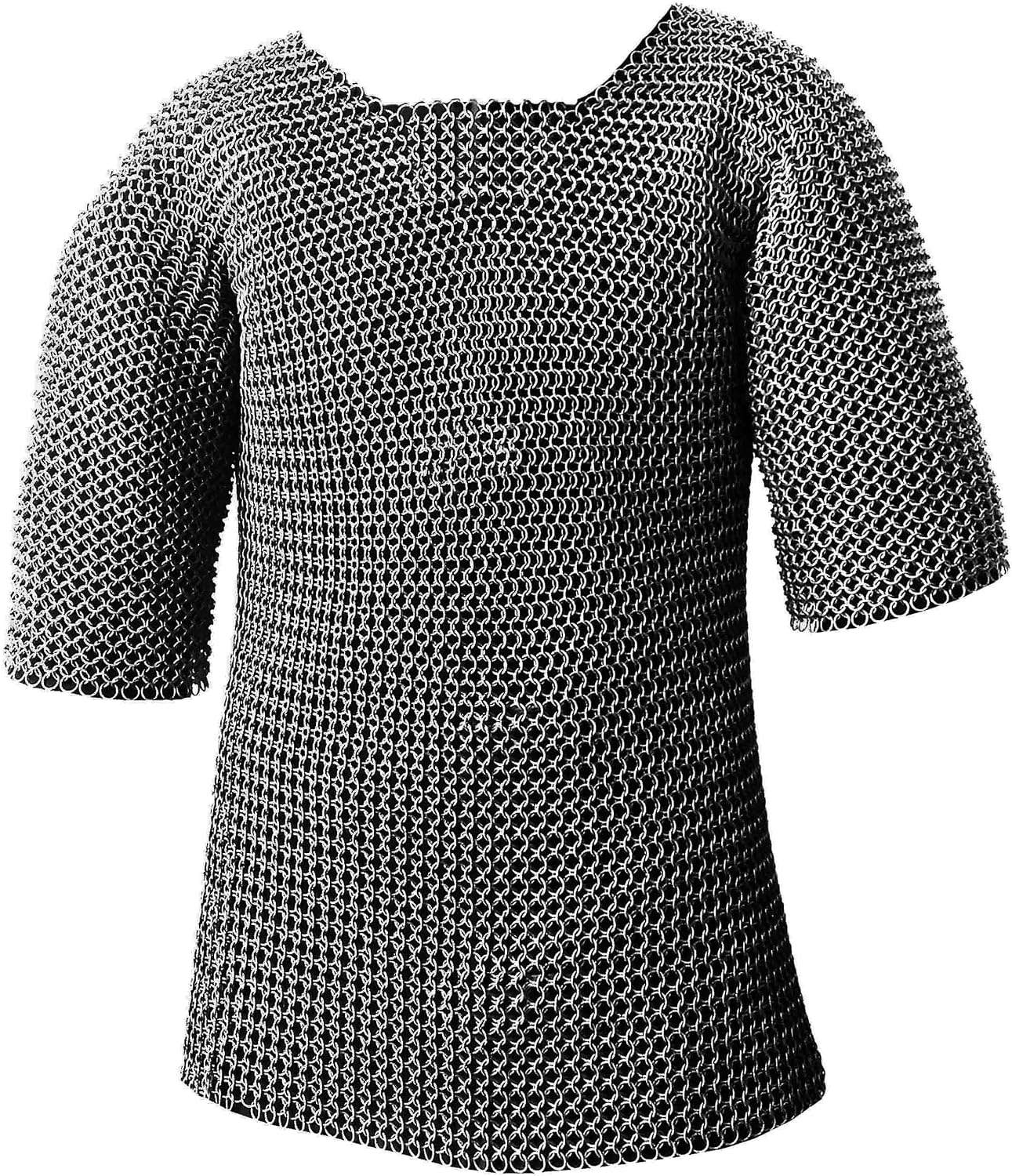 Mythrojan Half Sleeves Chainmail Shirt with Coif Medieval Knight Armor Costume