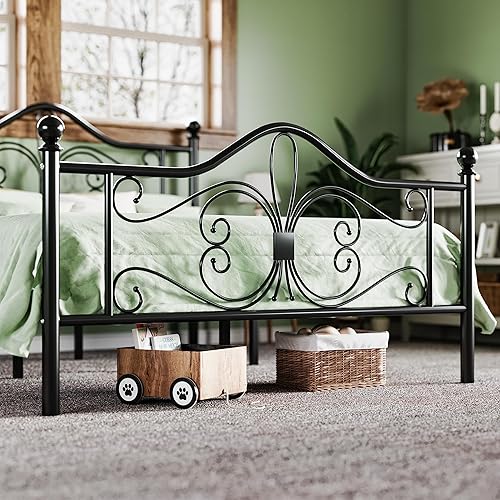 Miniatura 7 de Allewie Full Size Bed Frame with Headboard,Metal Bed Frame with Butterfly Pattern Design Headboard & Footboard,No Box Spring Needed,Easy