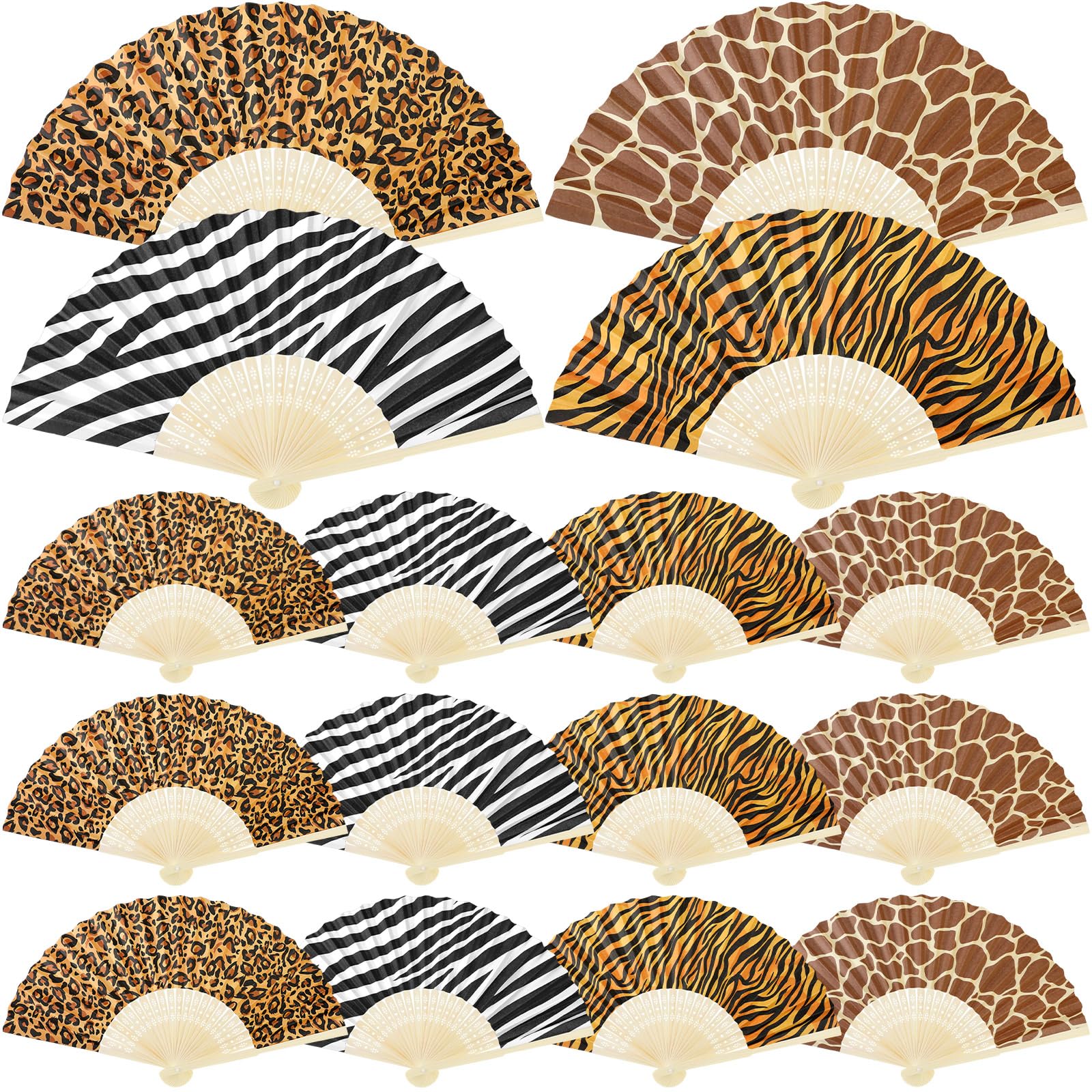 Wenqik 36 Pack Safari Animal Print Folding Fans Bulk Jungle Party Favors 8 Inch Leopard Foldable Paper Fans for Jungle Birthday Supplies Goodie Bag Filler