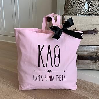 sockprints Pink Sorority Tote Bag Large Canvas Tote with Black Bow