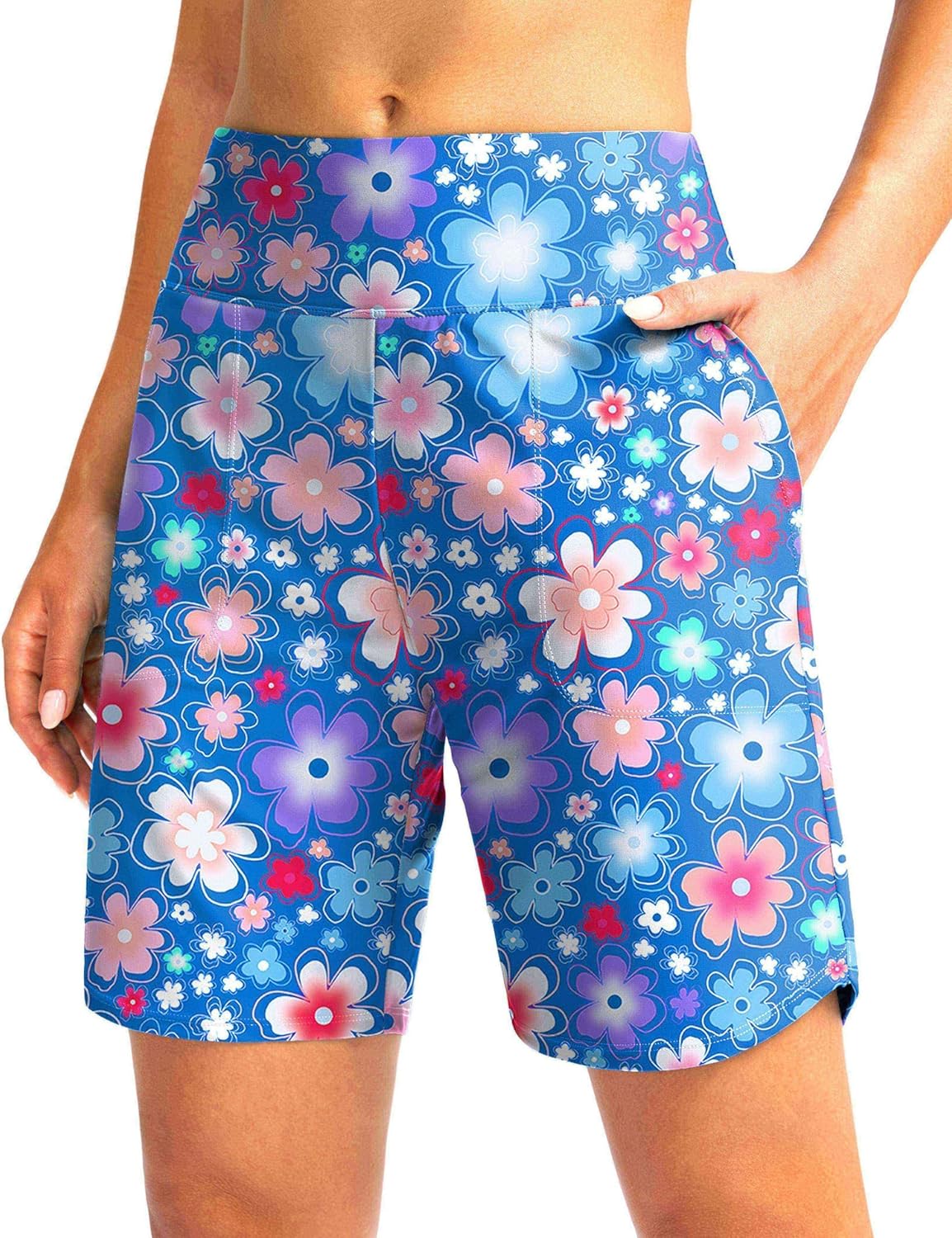 Viodia Women's 9" Long Swim Board Shorts with Pockets High Waisted Beach Swimsuits Knee Length Short for Women with Liner