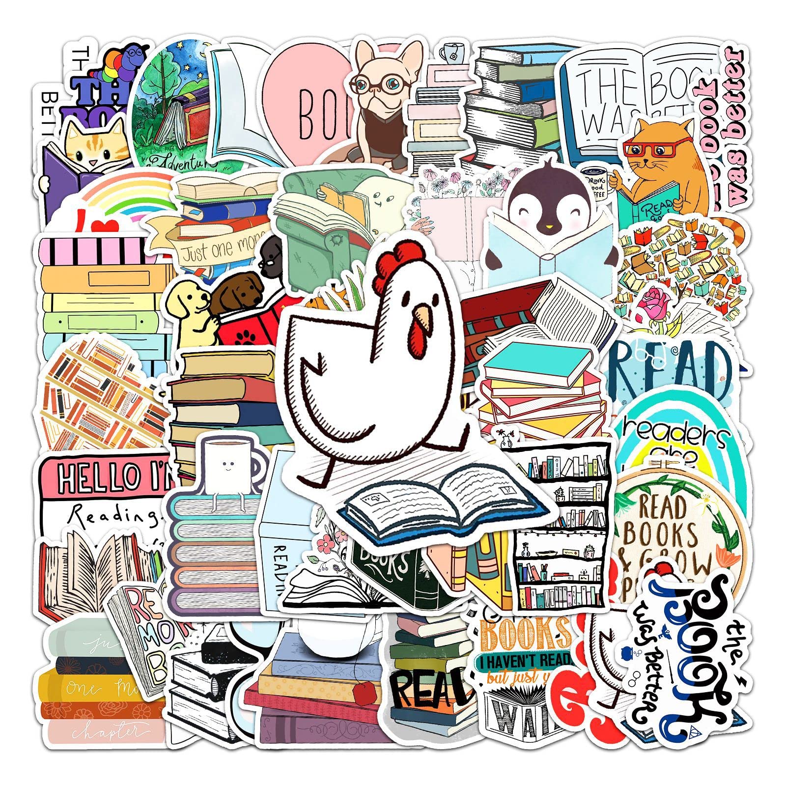 Adesivi da lettura, 50 pezzi, impermeabili, in vinile, per skateboard, computer portatile, bagagli, moto, bicicletta, bicicletta, per bottiglie d'acqua, casco, leggere adesivi per adulti, ragazzi e