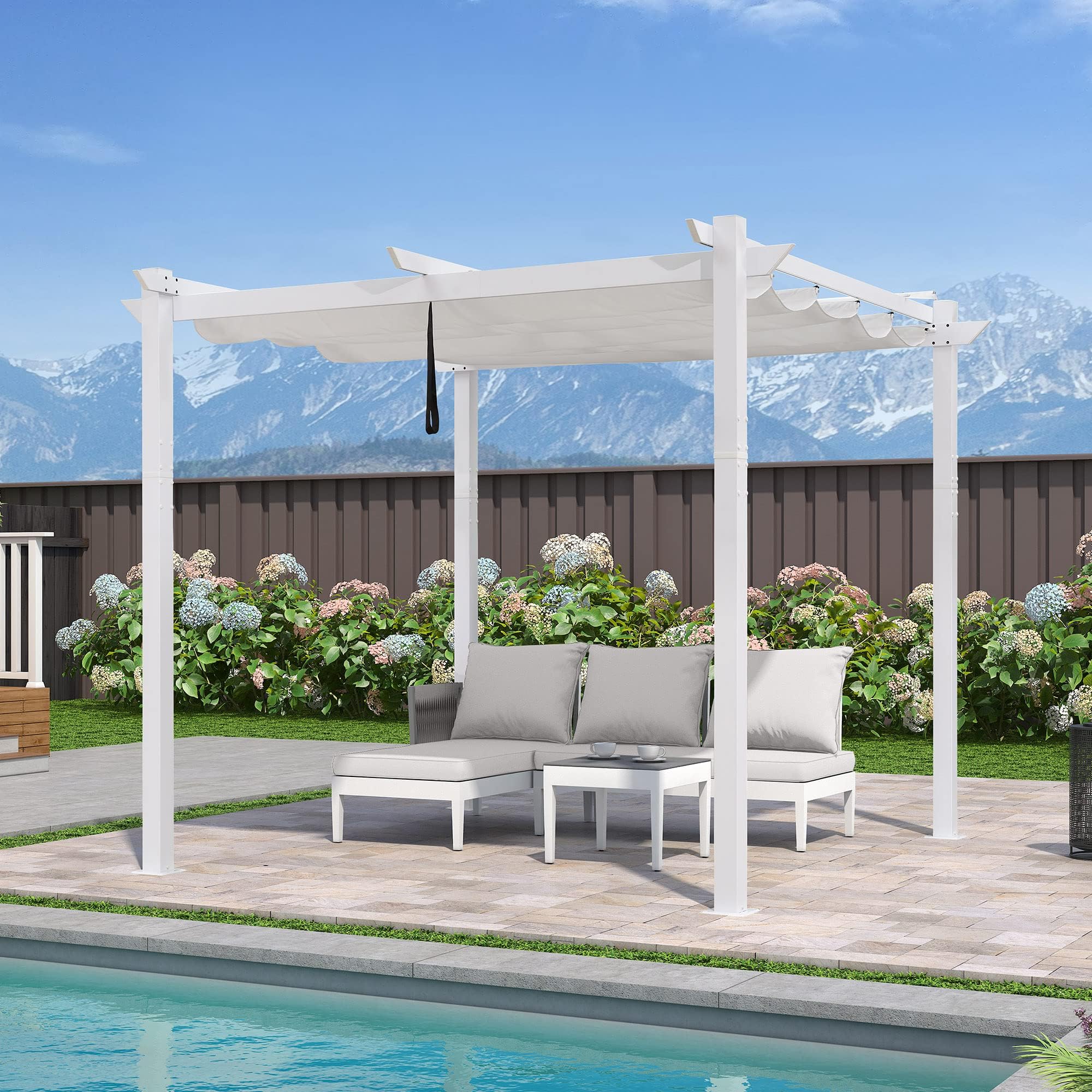 PURPLE LEAF 10' x 10' Outdoor Aluminum Pergola White Heavy-Duty Retractable Pergola Patio Metal with Double Sun Shade Canopy for Backyard Gardens Deck, White